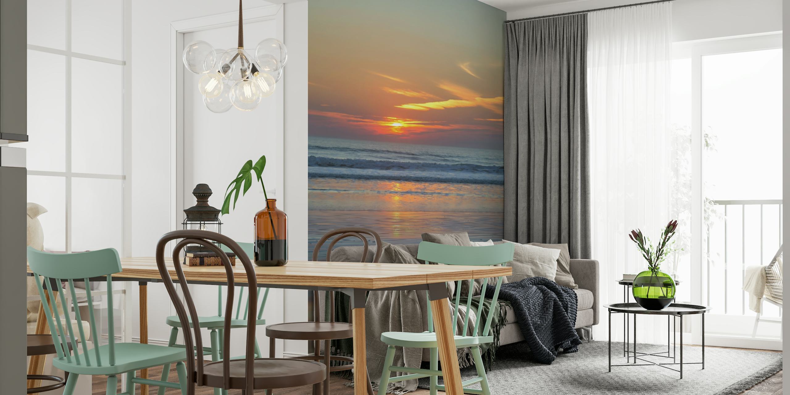 Papier peint coucher de soleil andalousie avec océan et reflet