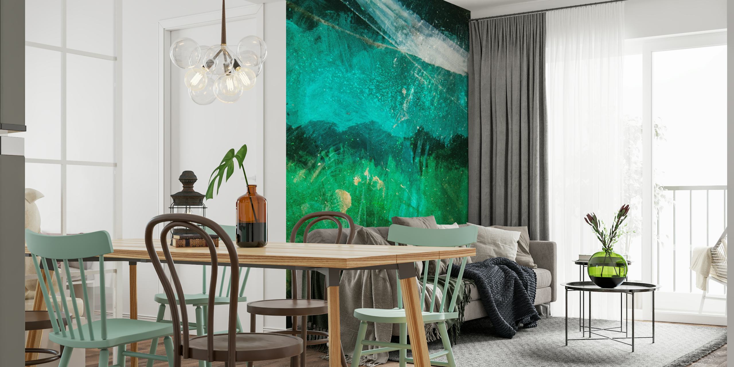 Emerald-hued abstract stone pattern wall mural