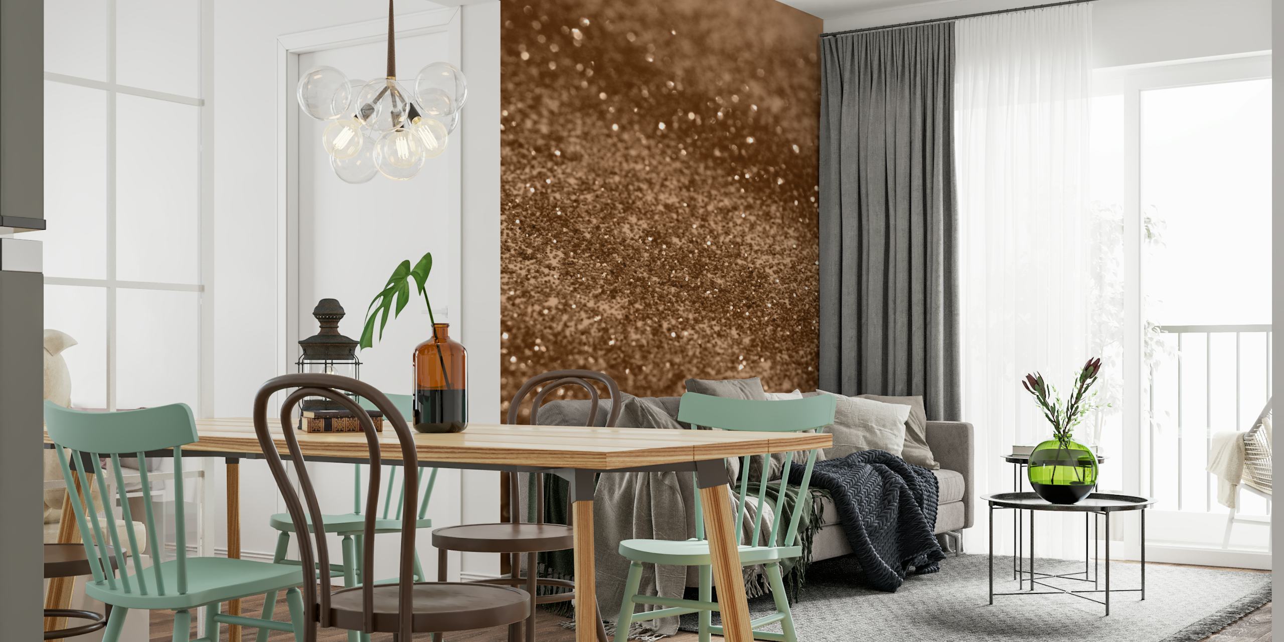 Sparkling Gold Brown Glitter tapet i et rom