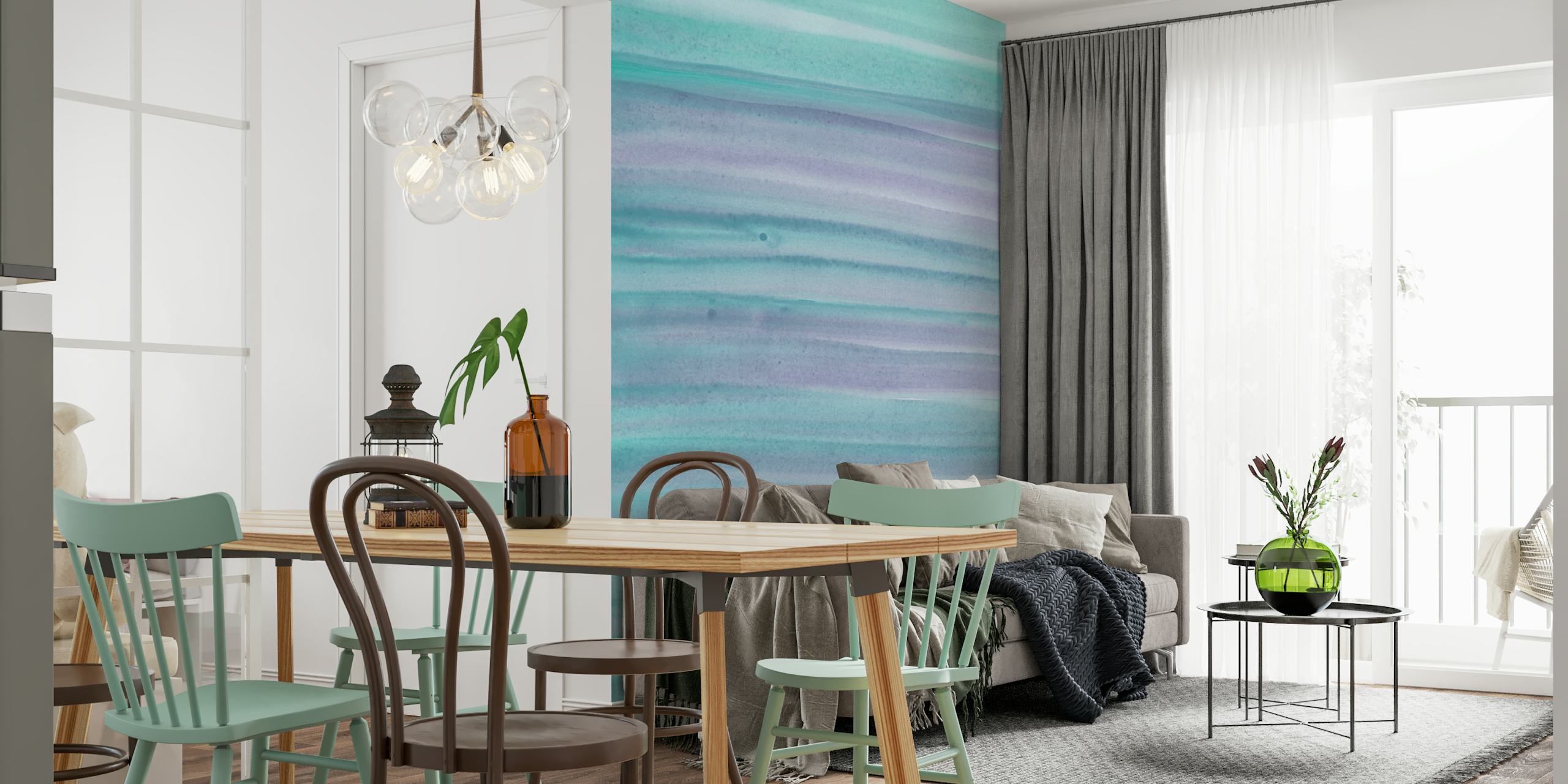 Blue and purple abstract watercolor stripes wallpaper