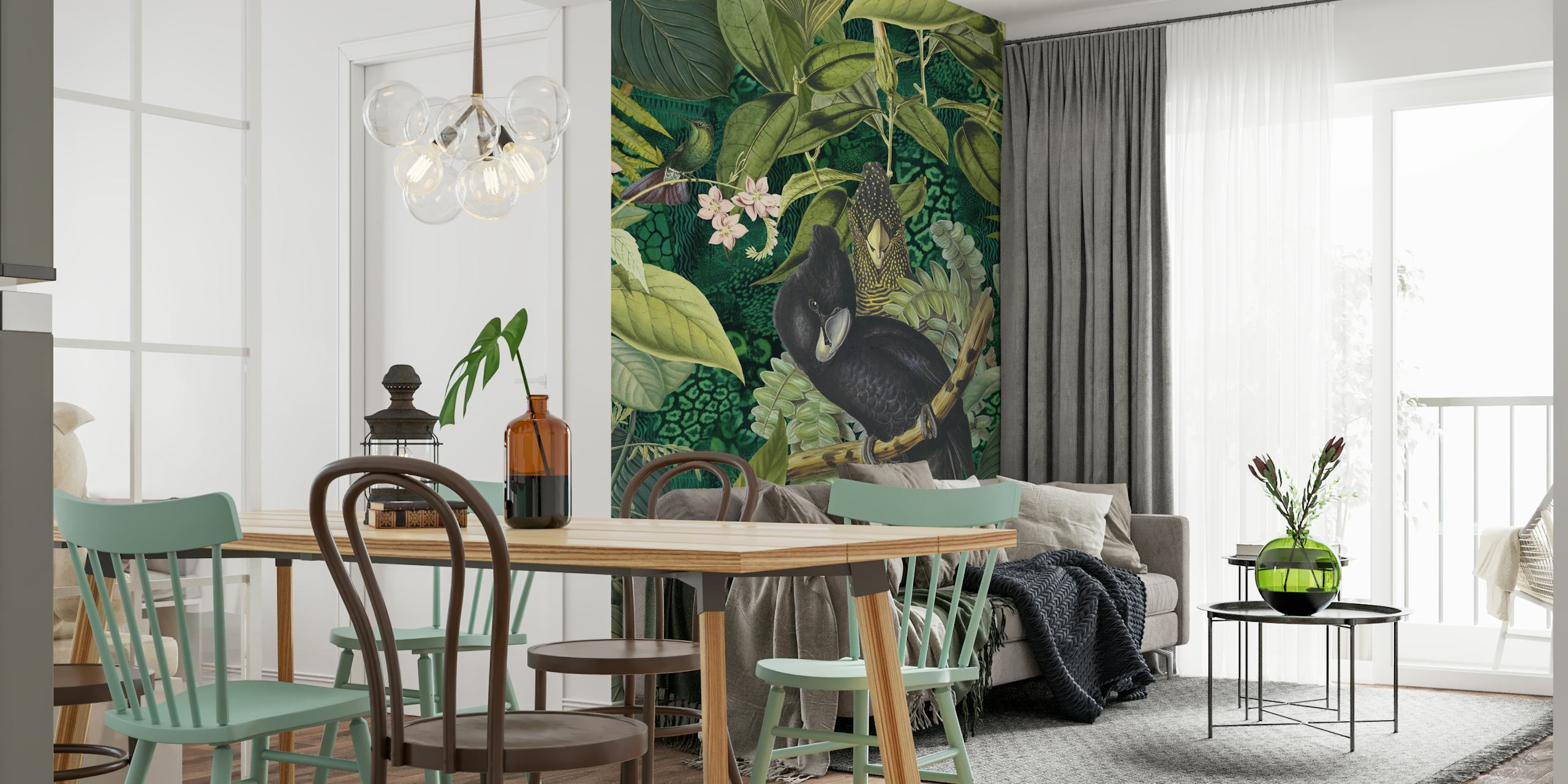 Cockatoo Jungle Friends wallpaper in a room