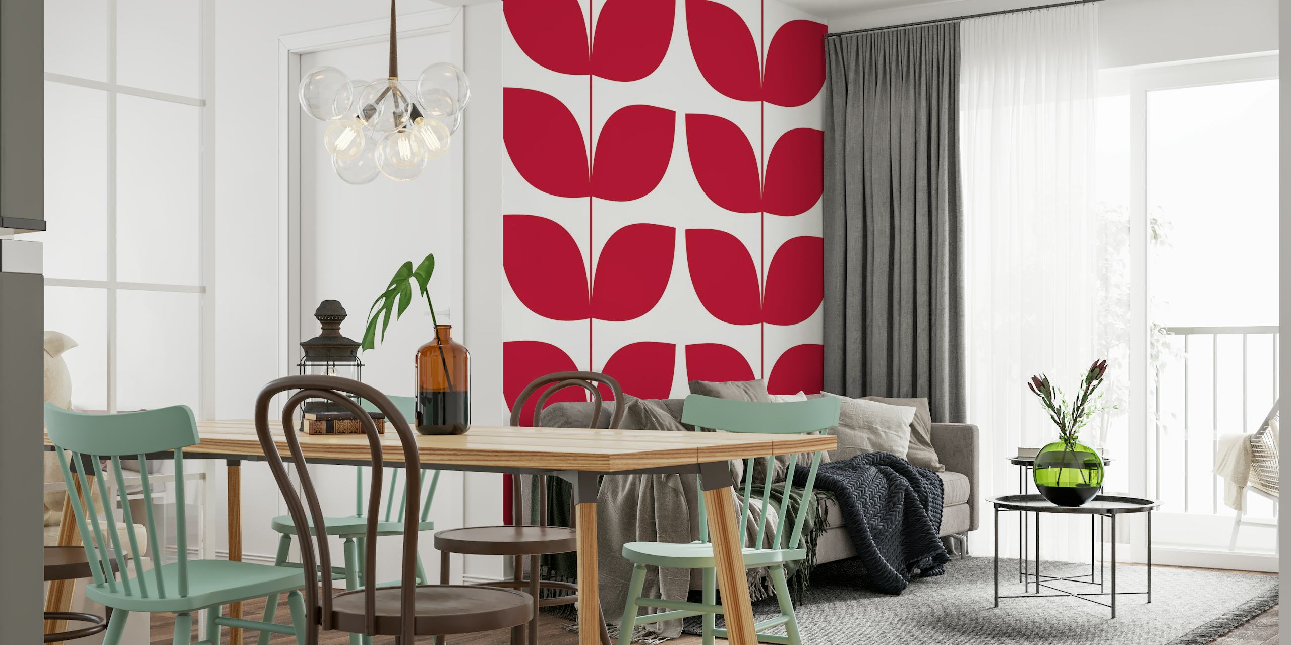 Mid Century Leaves Red tapety