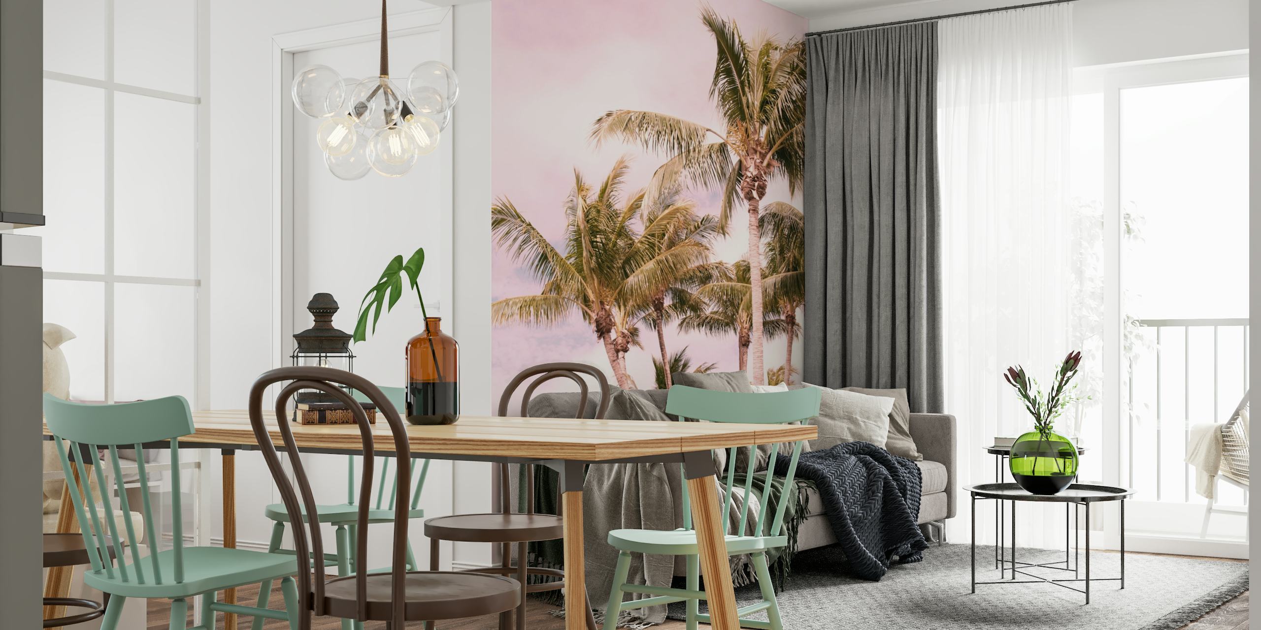 Palm Trees Finesse wall mural with pastel sky background