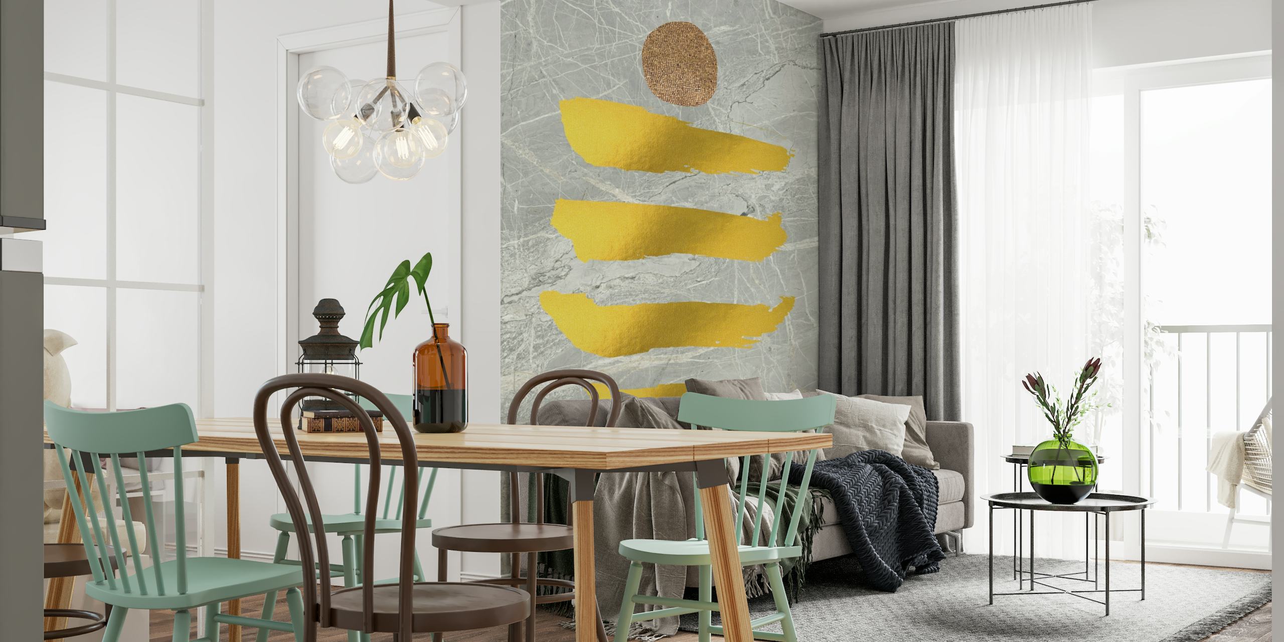 Gold brushstrokes on a marble textured background wall mural