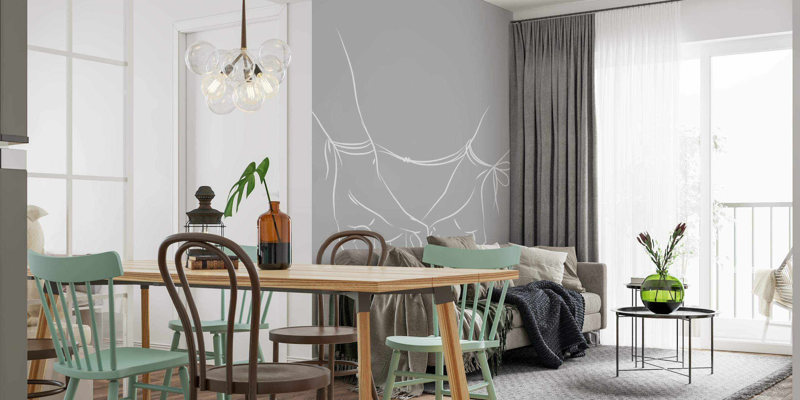 Minimalist line drawing wall mural of interlinked hands representing friendship on a solid background