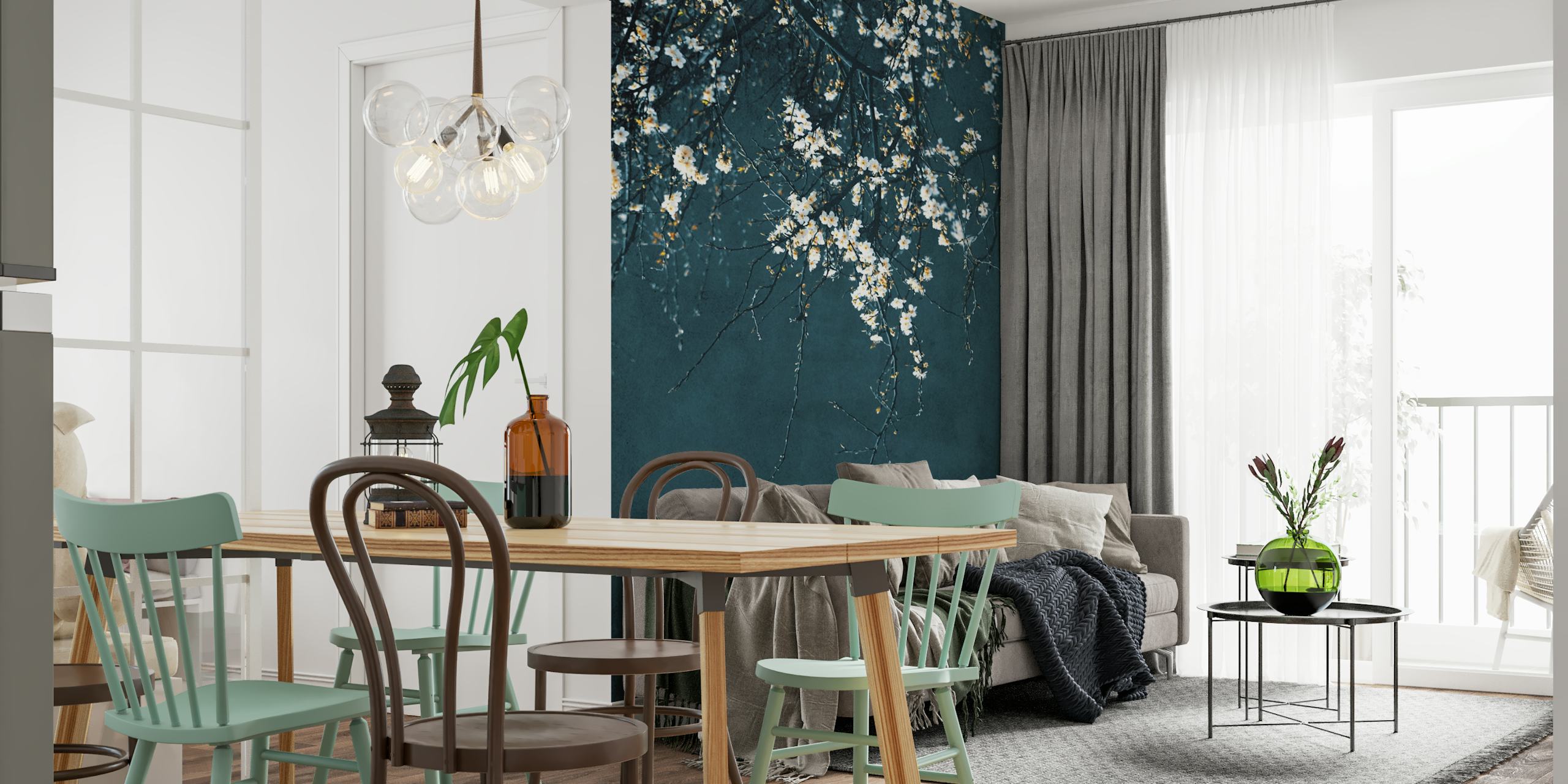 White blossom tree branches against a dark background wallpaper
