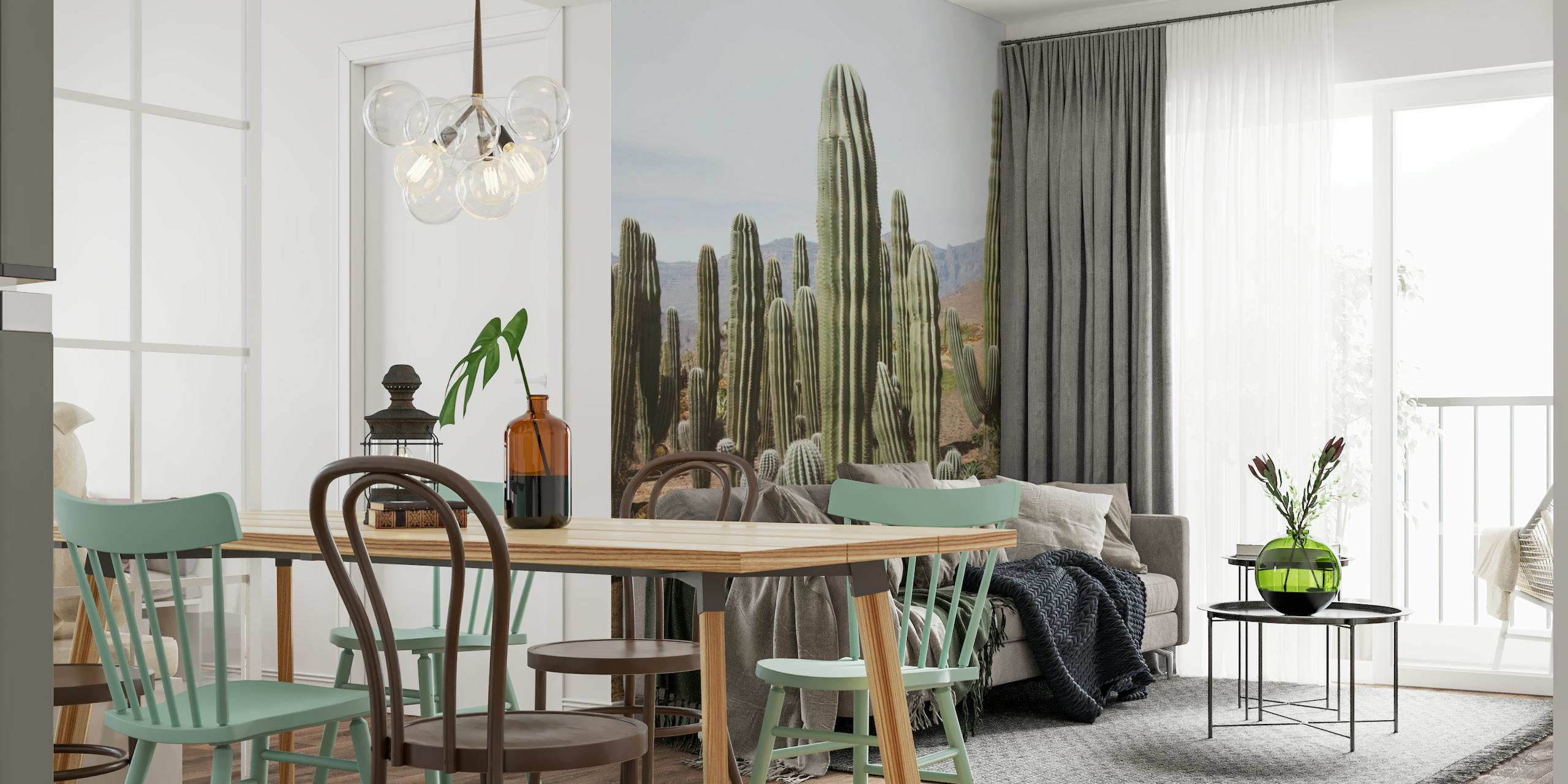 Fototapeta przedstawiająca pustynną oazę Cactus Oasis z wysokimi kaktusami