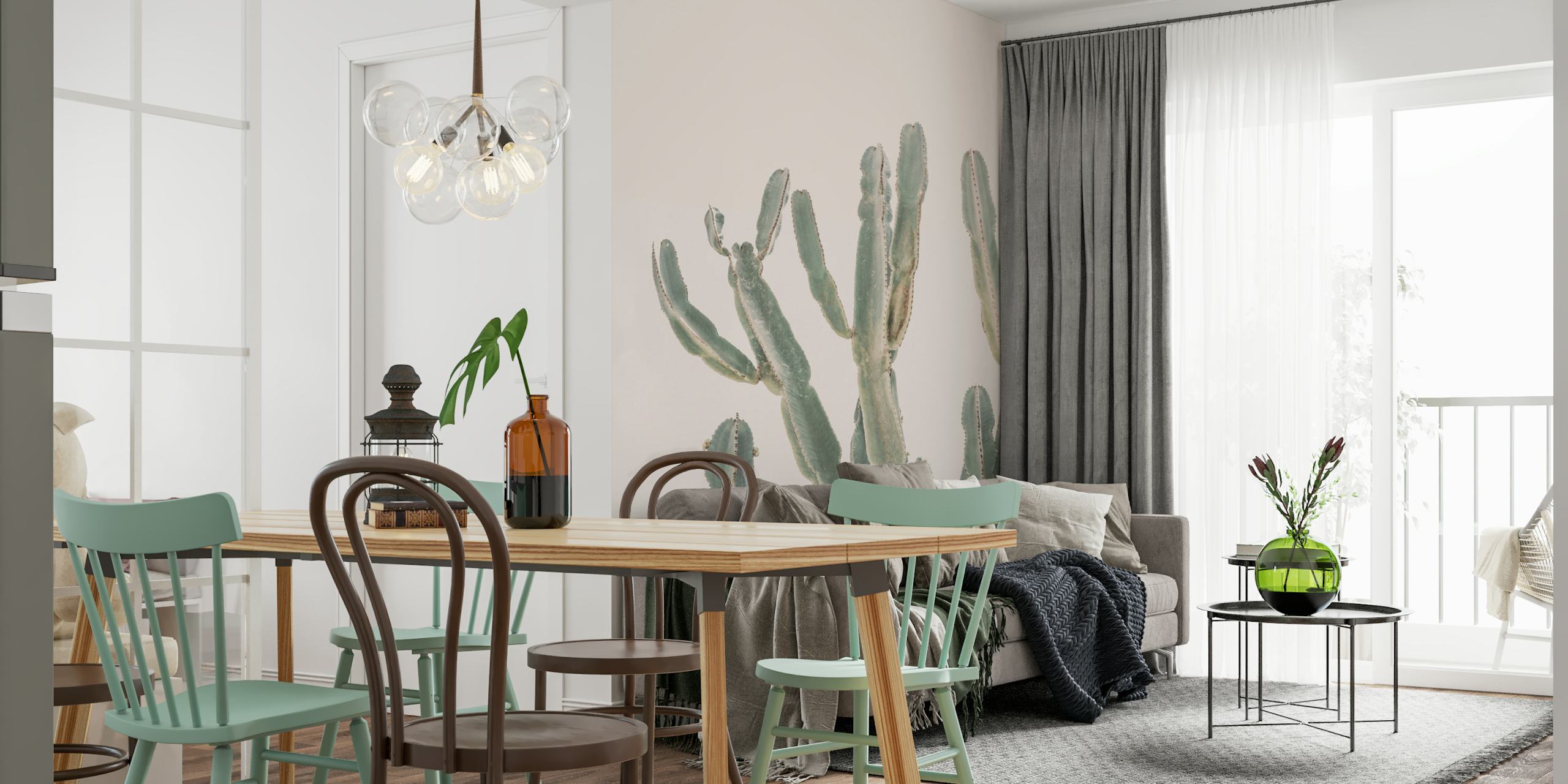 Tapeta Sunset Cactus prikazana u sobi