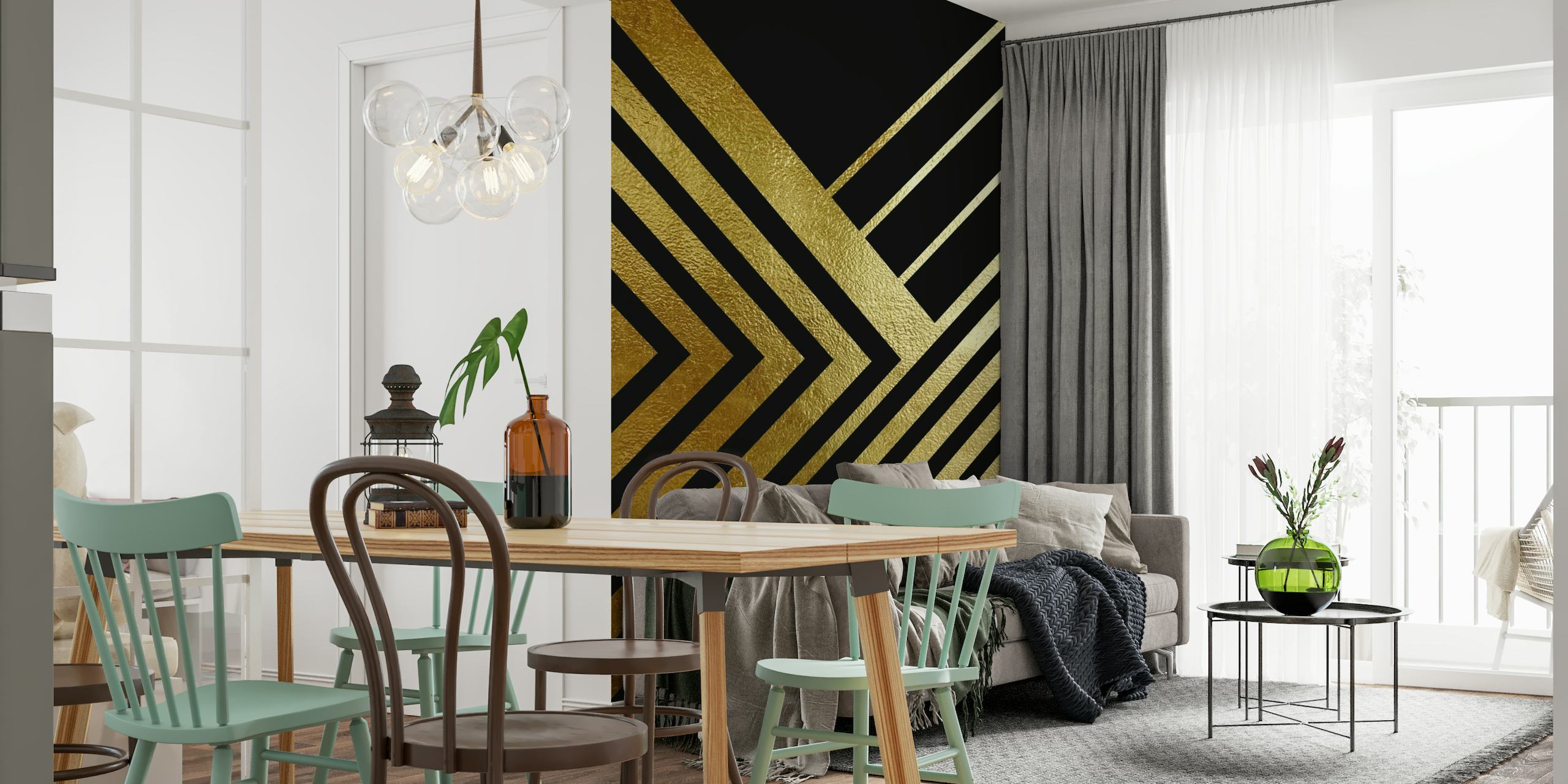 Intricate design of Geometric Lines Black and Gold Wallpaper