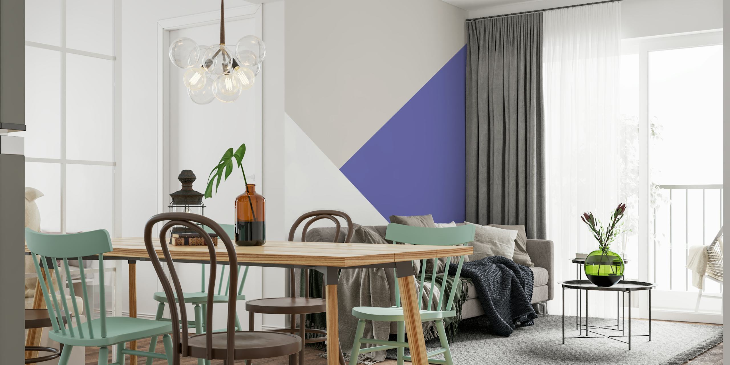 Geometric pattern in Very Peri purple and cream wallpaper