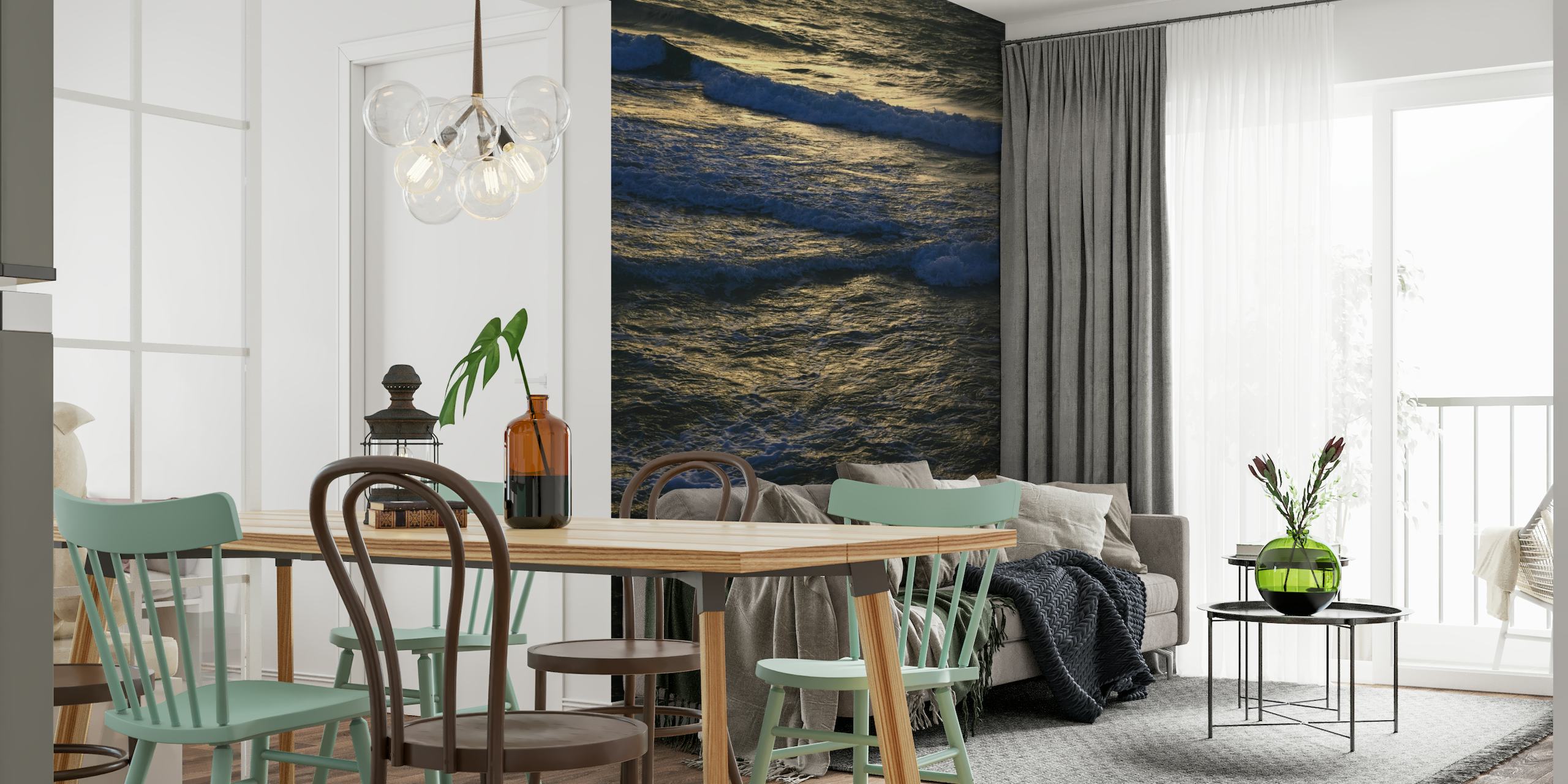 Papier peint mural vagues océaniques montrant le paysage marin calme au crépuscule, 'Seaside 39' pour la décoration intérieure