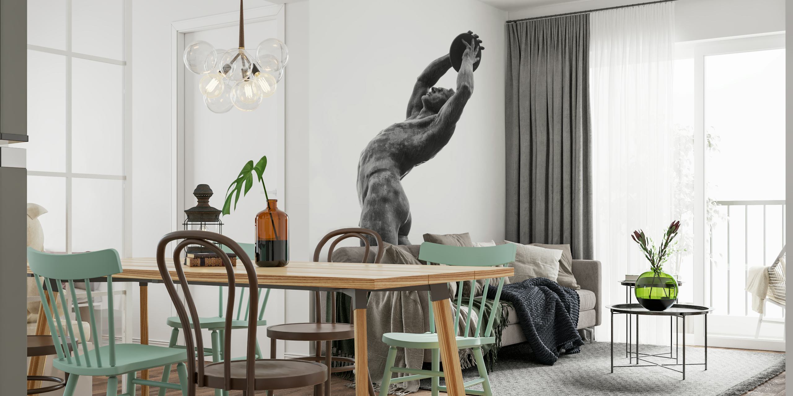 Black and white wallpaper with a muscular Olympic discus thrower silhouette