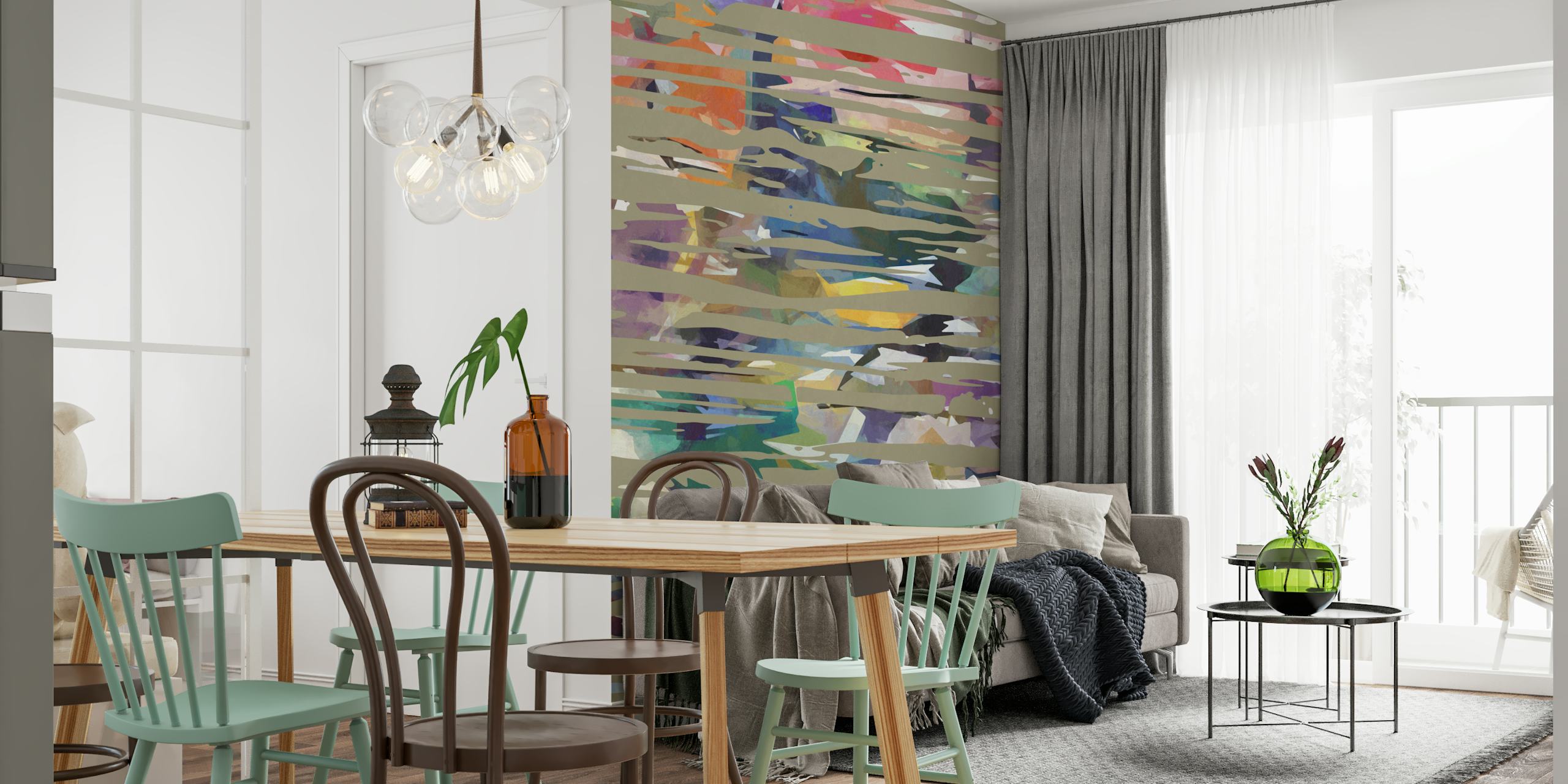 Irregular strokes colorful wallpaper in a room
