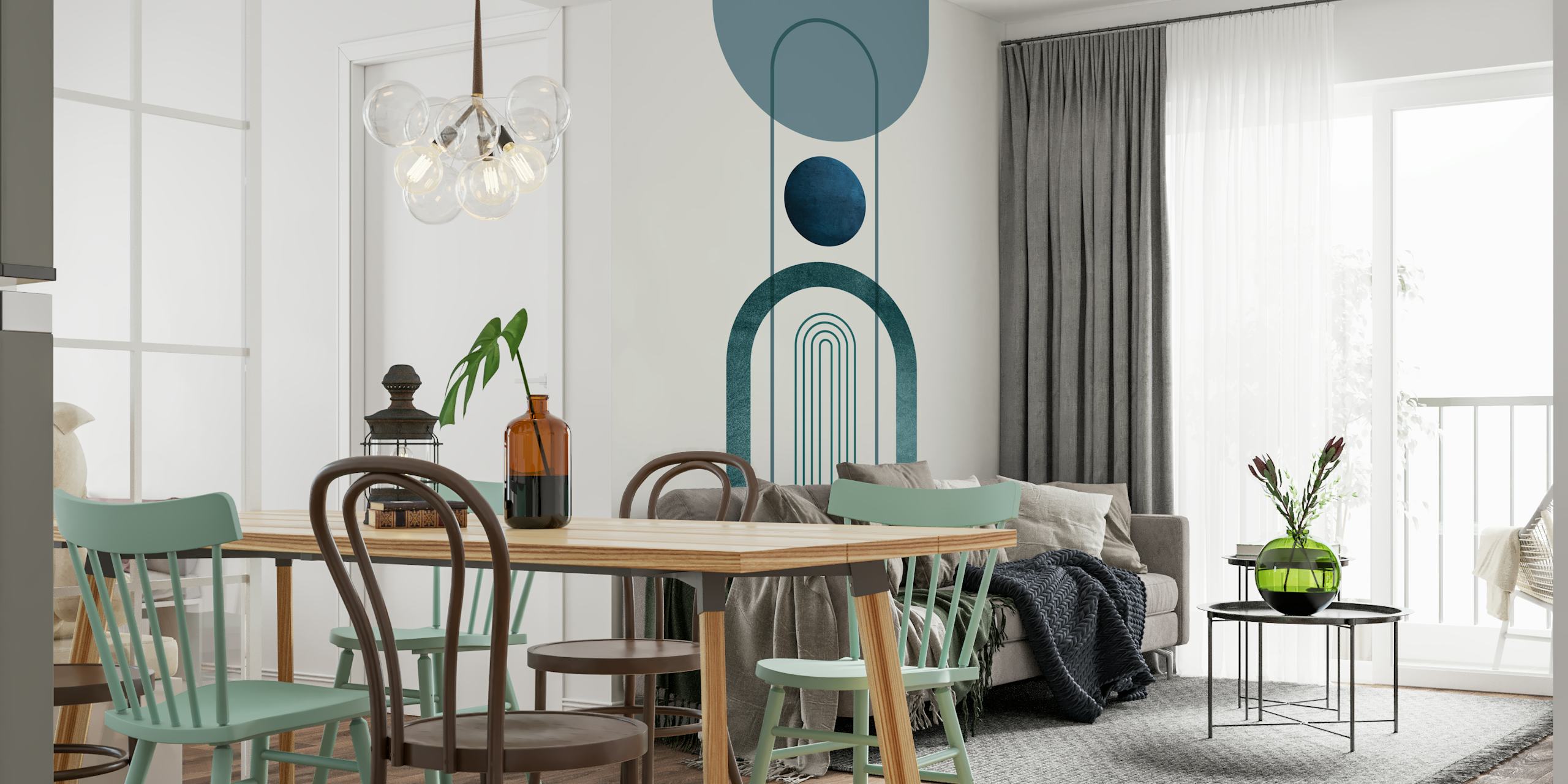 Mid Century Navy Teal wallpaper in a room