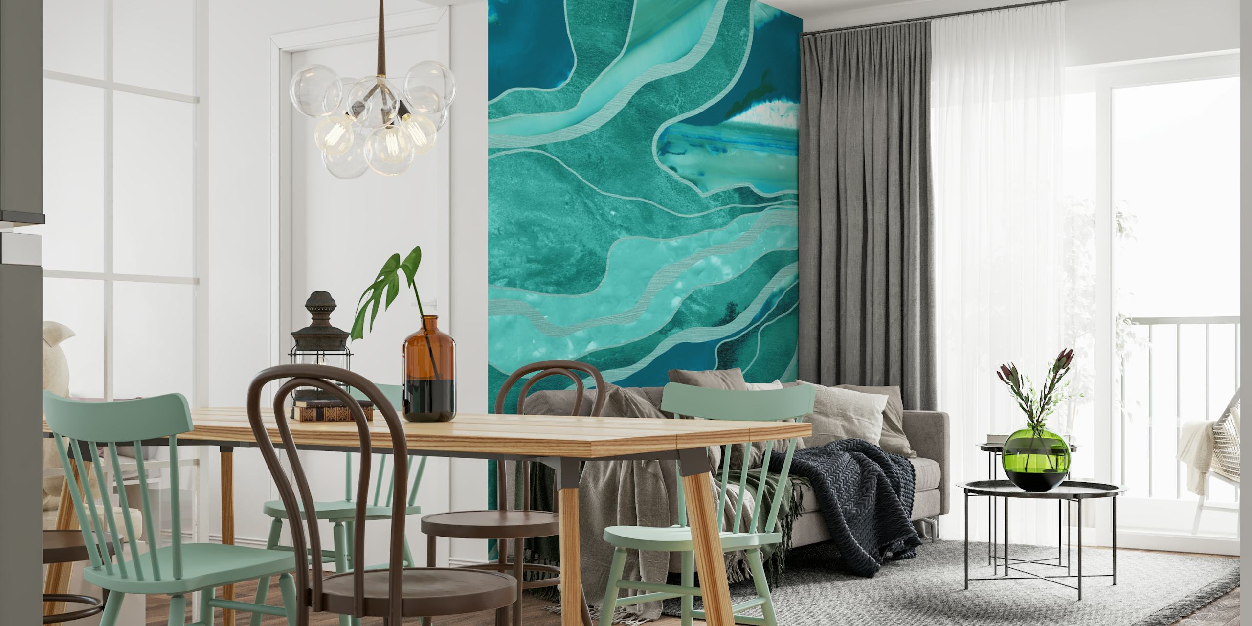 Turquoise Teal Marble Agate wall mural with swirling patterns