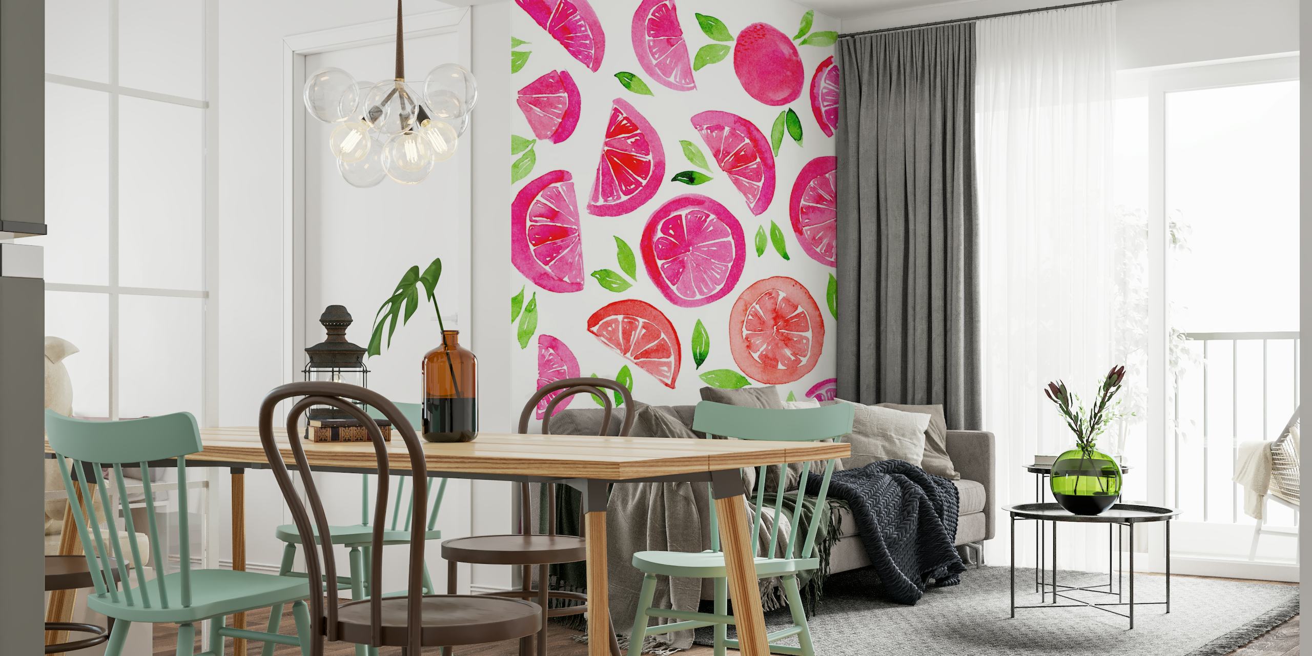 Watercolor grapefruit pattern behang