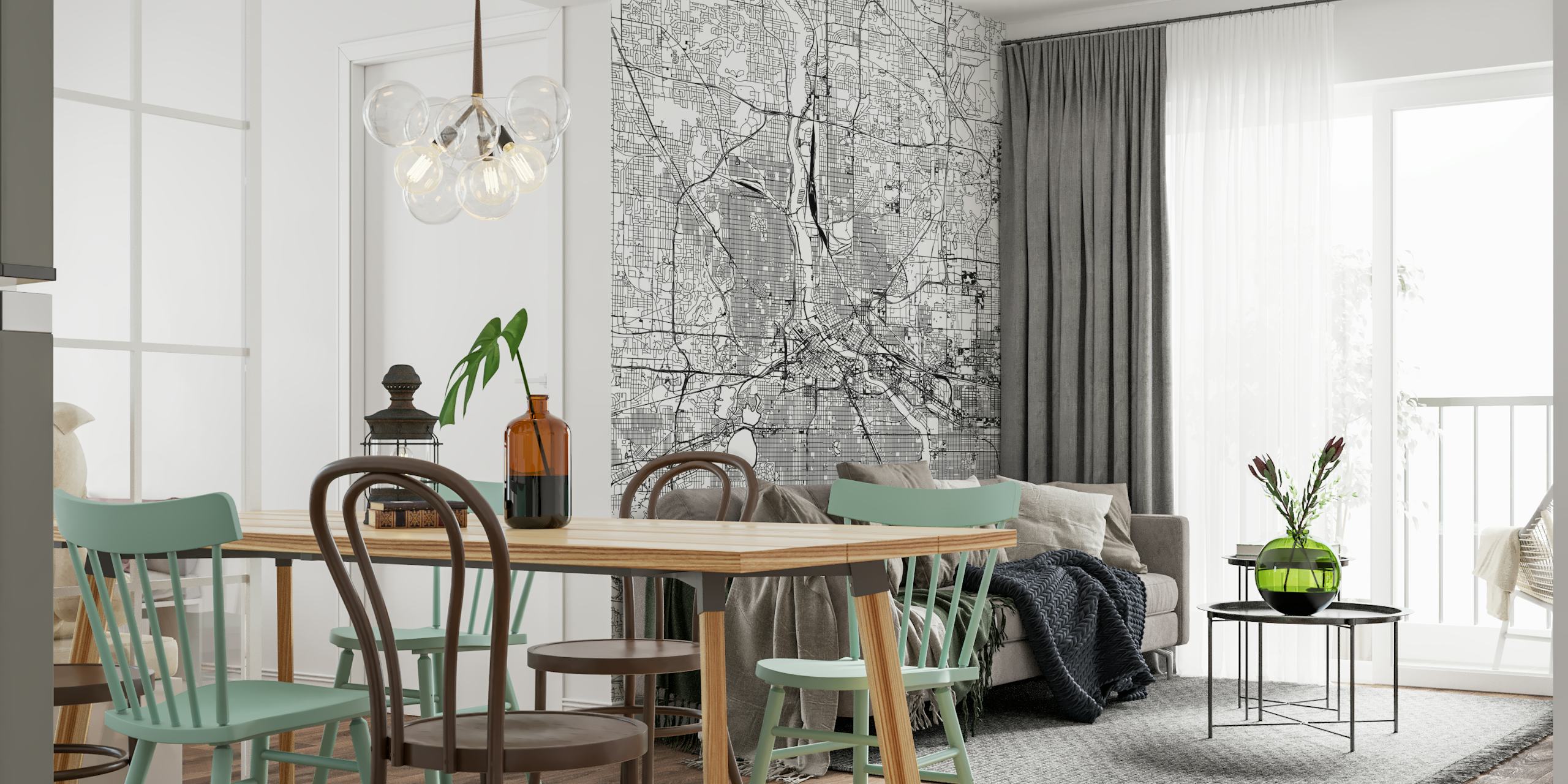 Minneapolis city map outlines in black and white wallpaper
