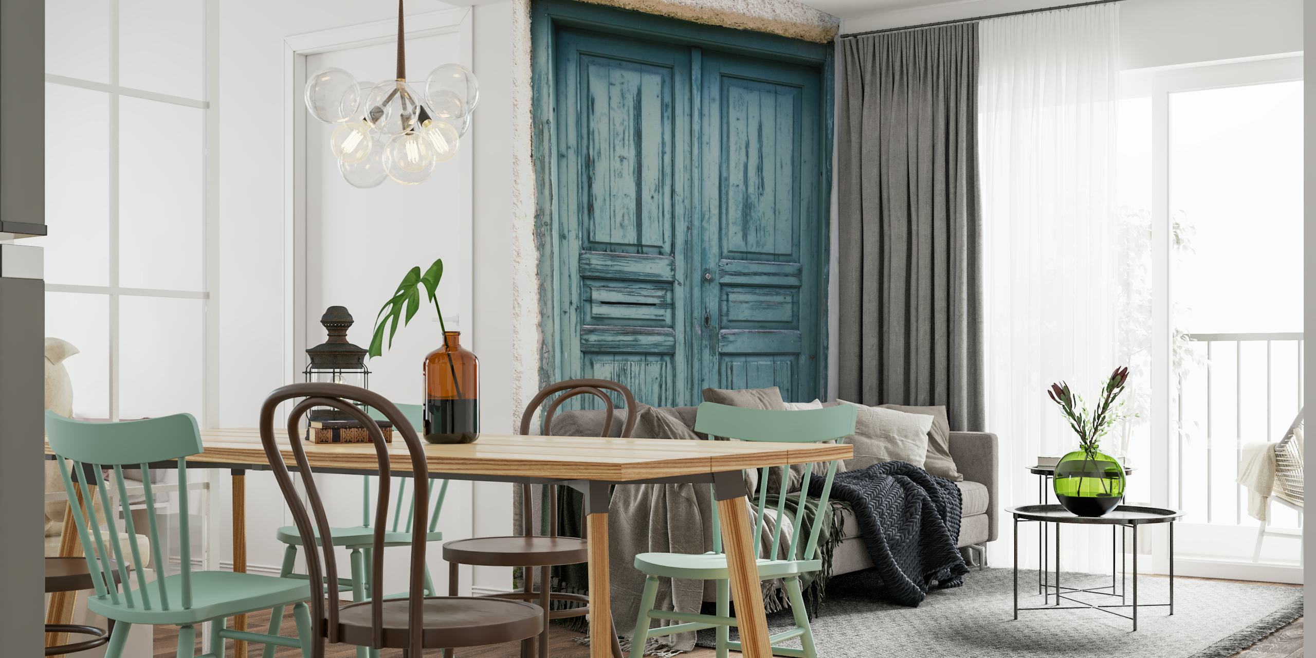 Blue Greek door wallpaper for interior decor