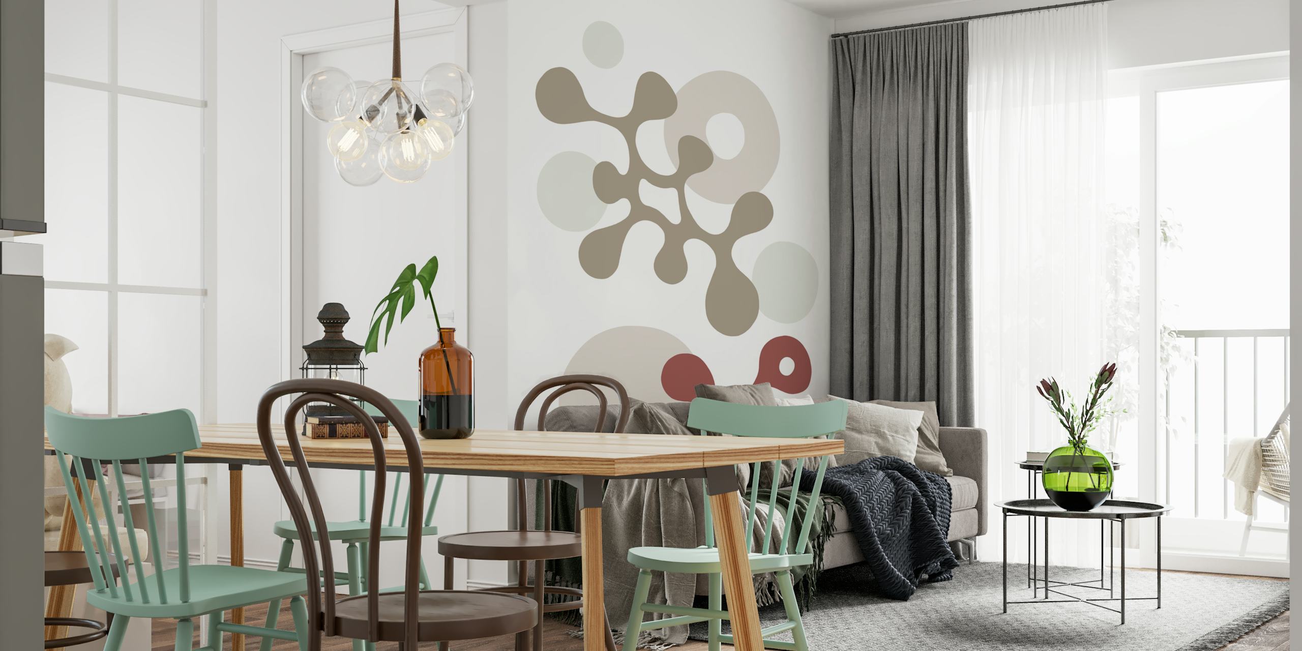 Organic shapes in coral and beige modern abstract wallpaper