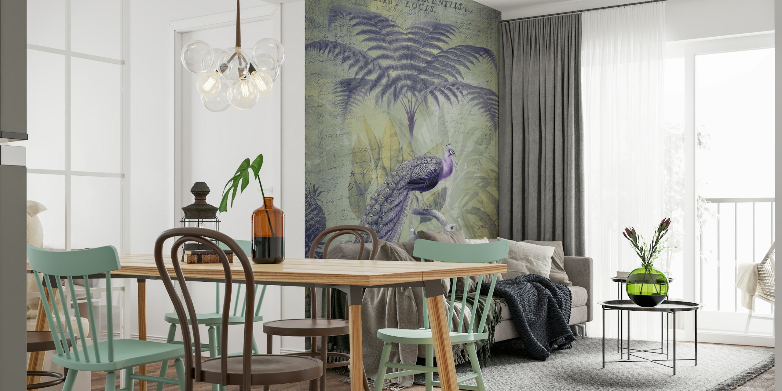 Papel pintado Peacock Jungle King en una habitación