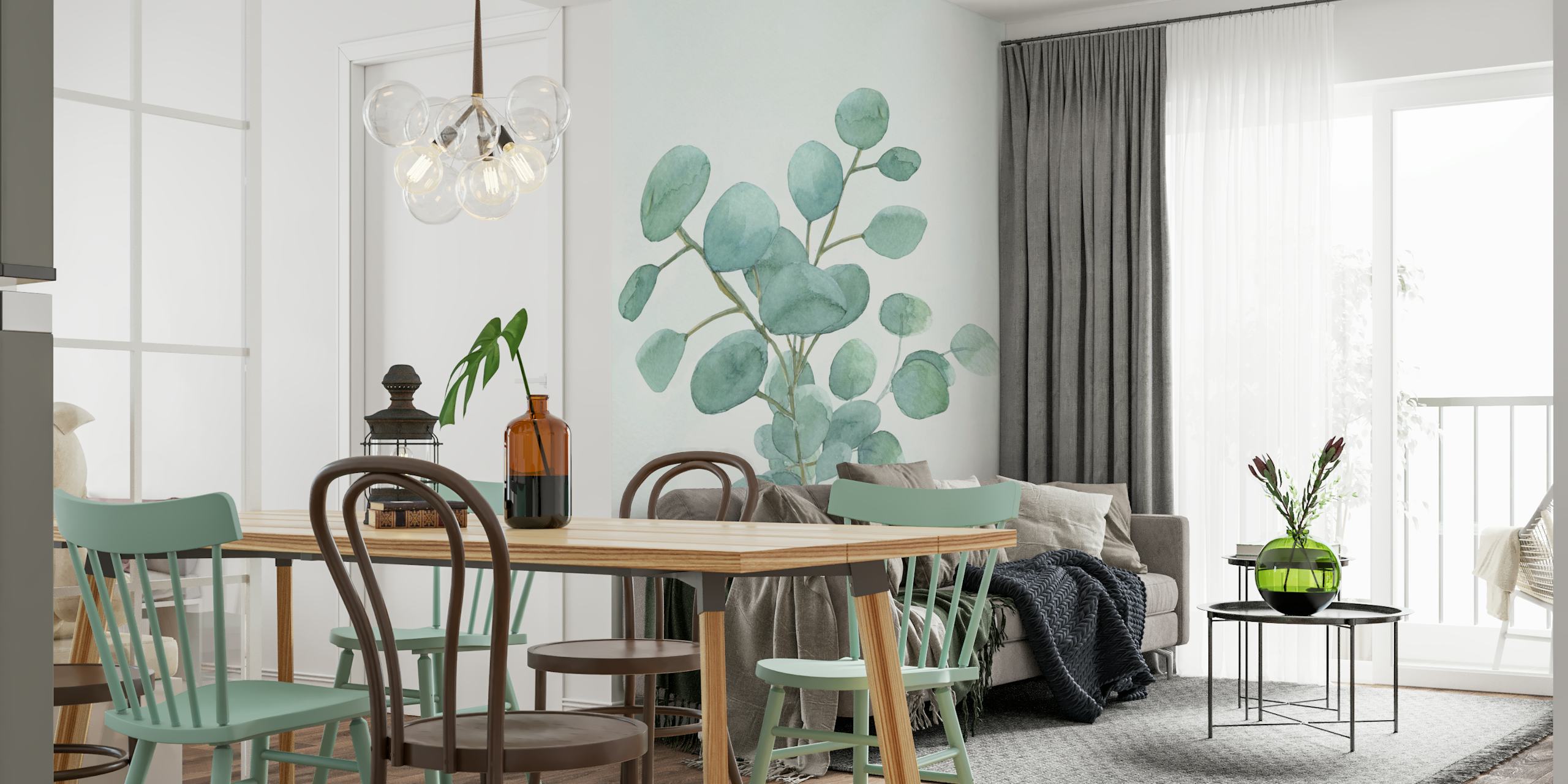 Eucalyptus Silver Dollar wallpaper in a room