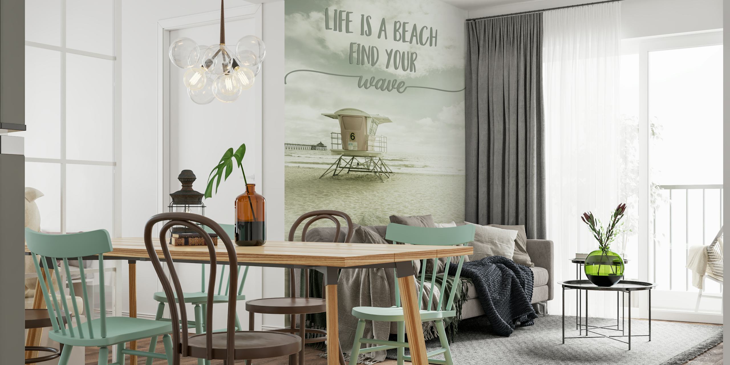 Strandtema tapet med livreddertårn