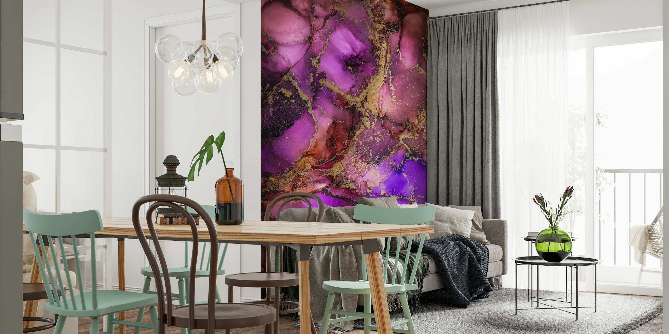 Lilac Ink behang in een stijlvolle setting