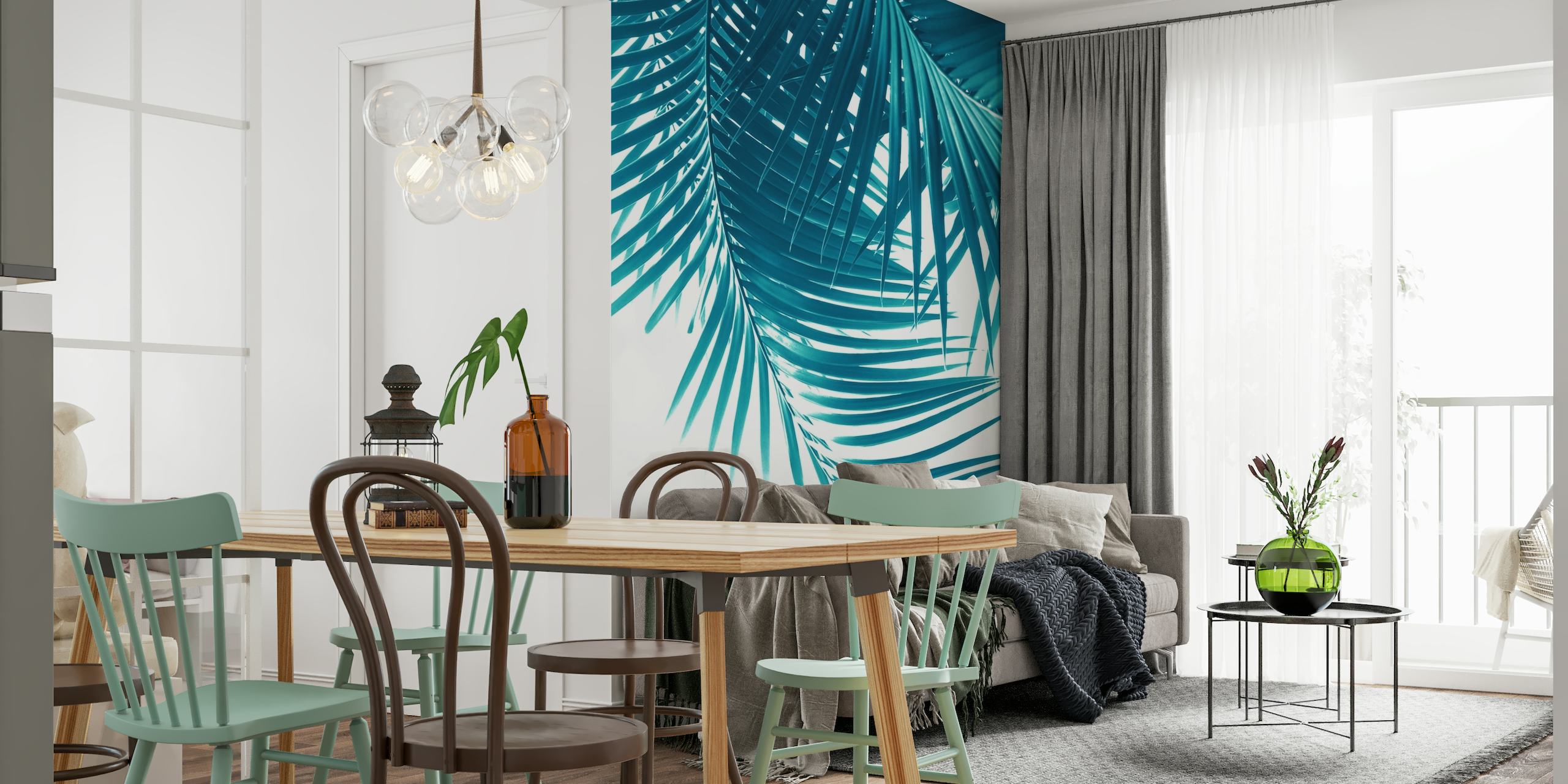 Palm Leaves Teal Blue Vibes 1 behang