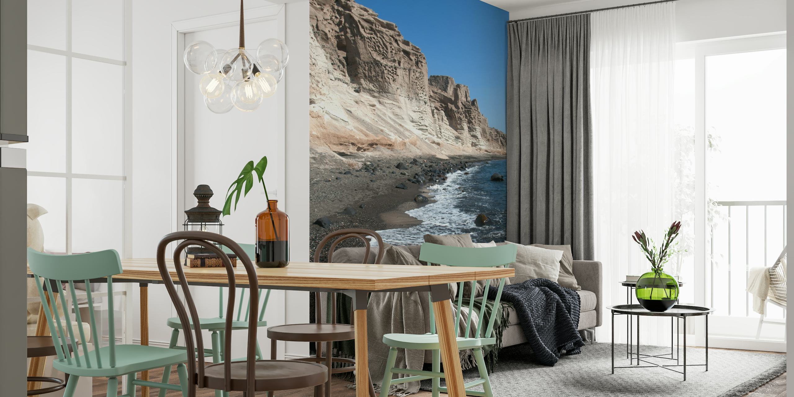 Santorini Coast wall mural depicting the Aegean seaside with a rocky shoreline and captivating blue waters