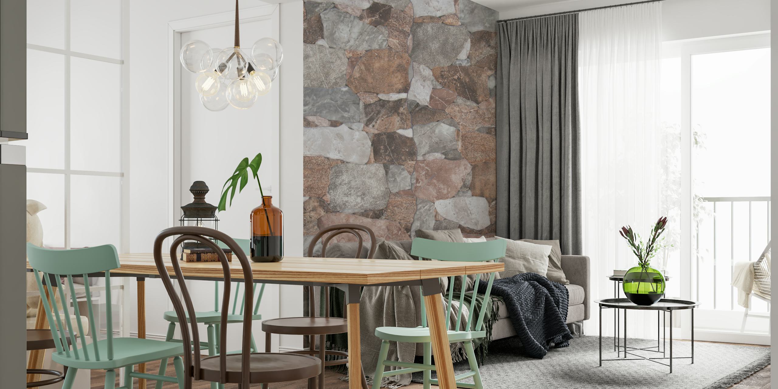 Santorini Stone Wall Decor Tapete in einem Zimmer