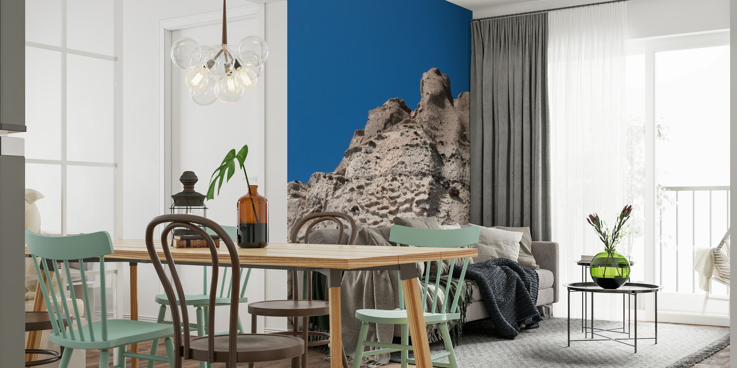 Santorini volcanic cliff wall mural with textured earthy tones