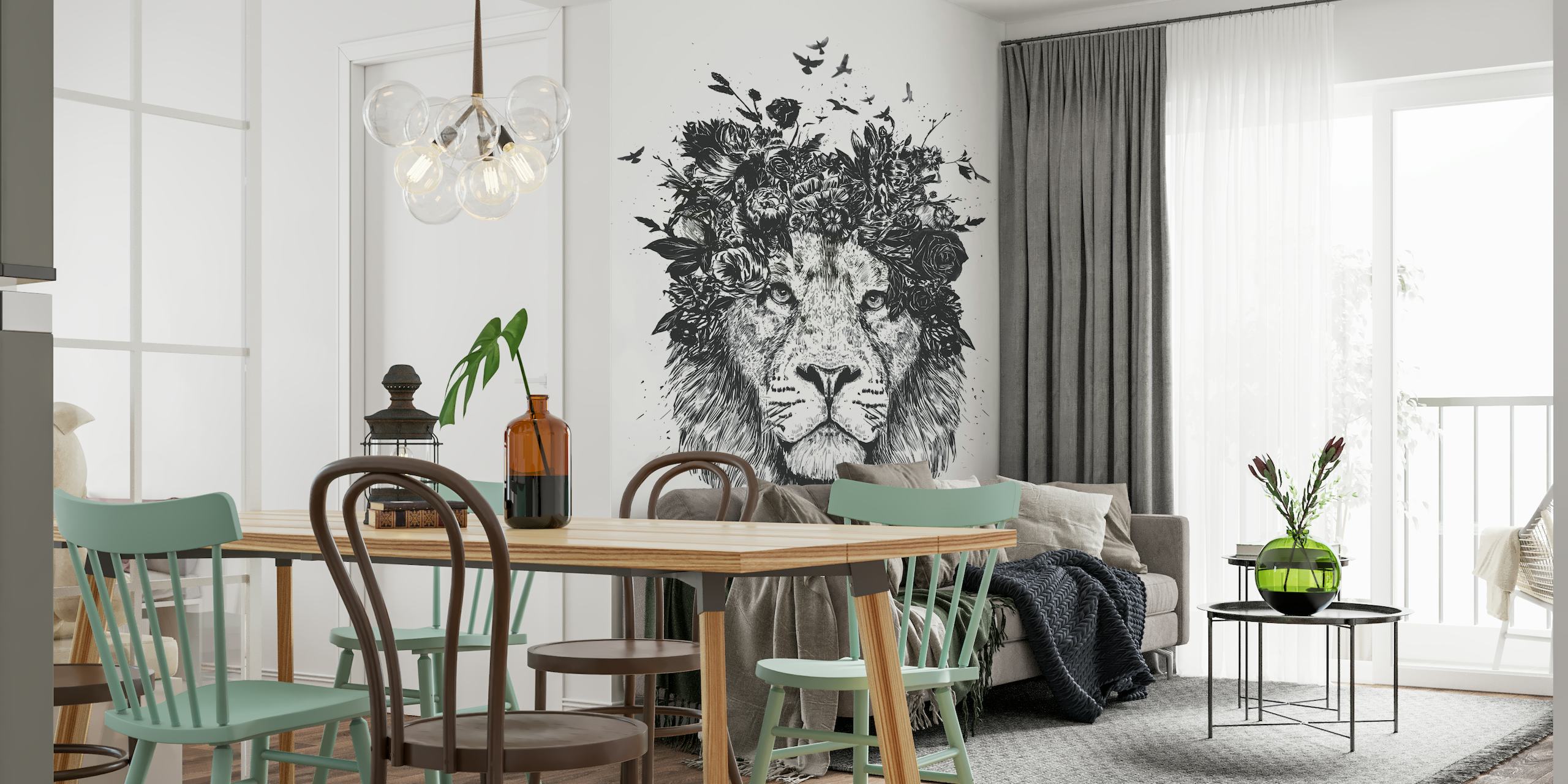 Floral lion wallpaper