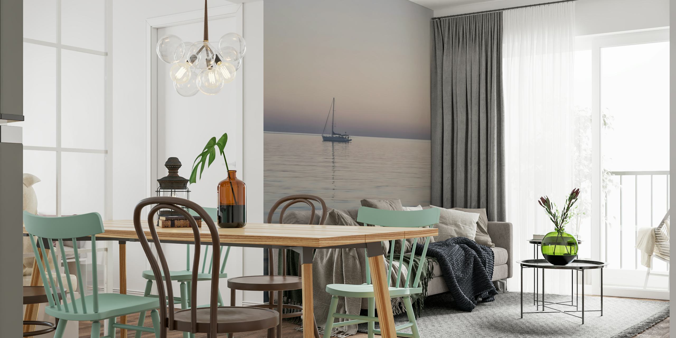 Bahama Sunset Sail Boat wallpaper in a room