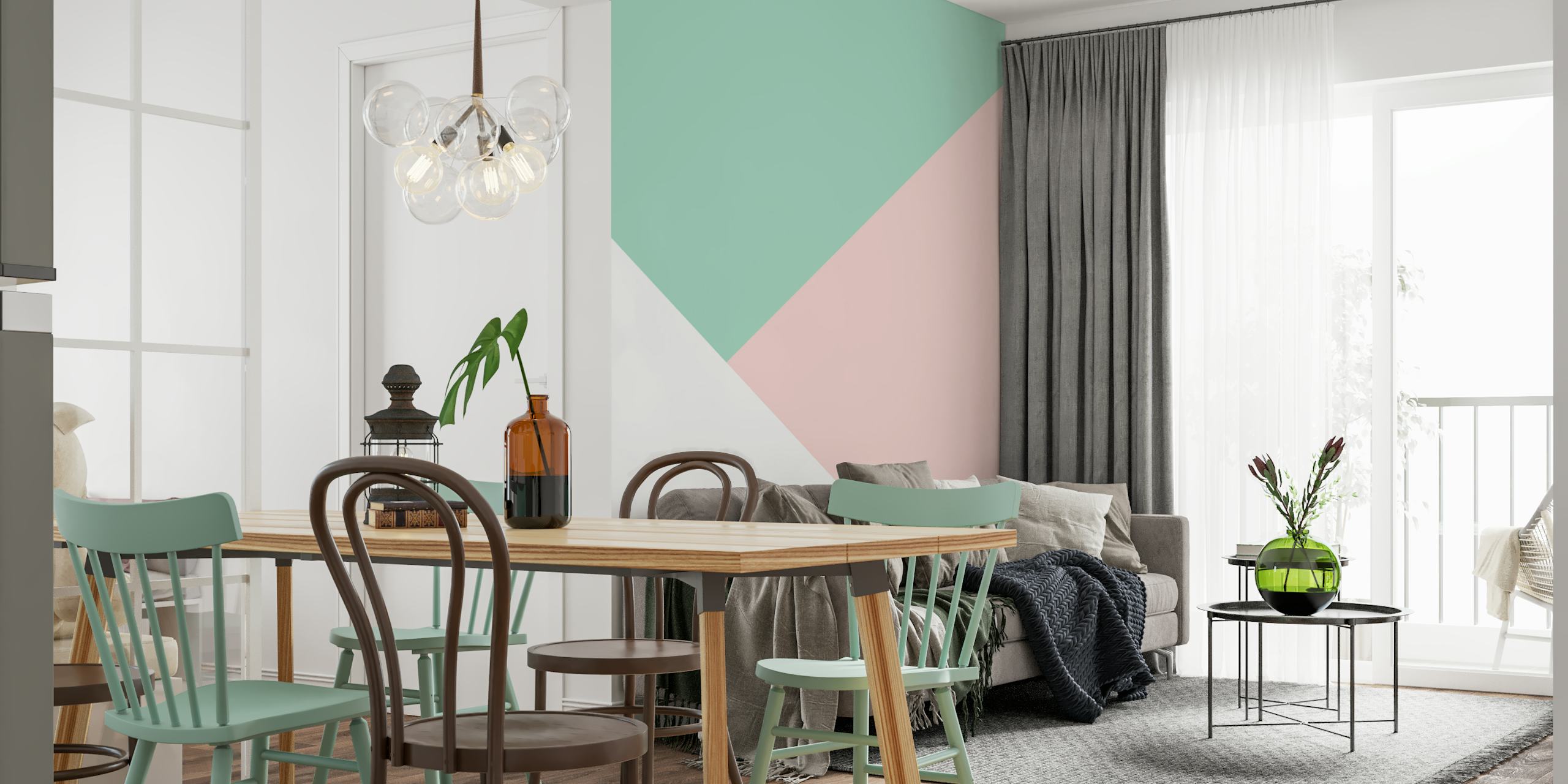 Blush Mint White Geometric Wall Mural