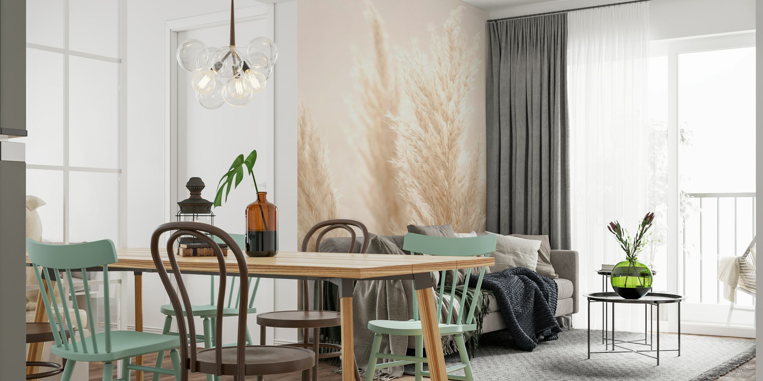 Pampas Reed Tapete in einem stilvollen Raum
