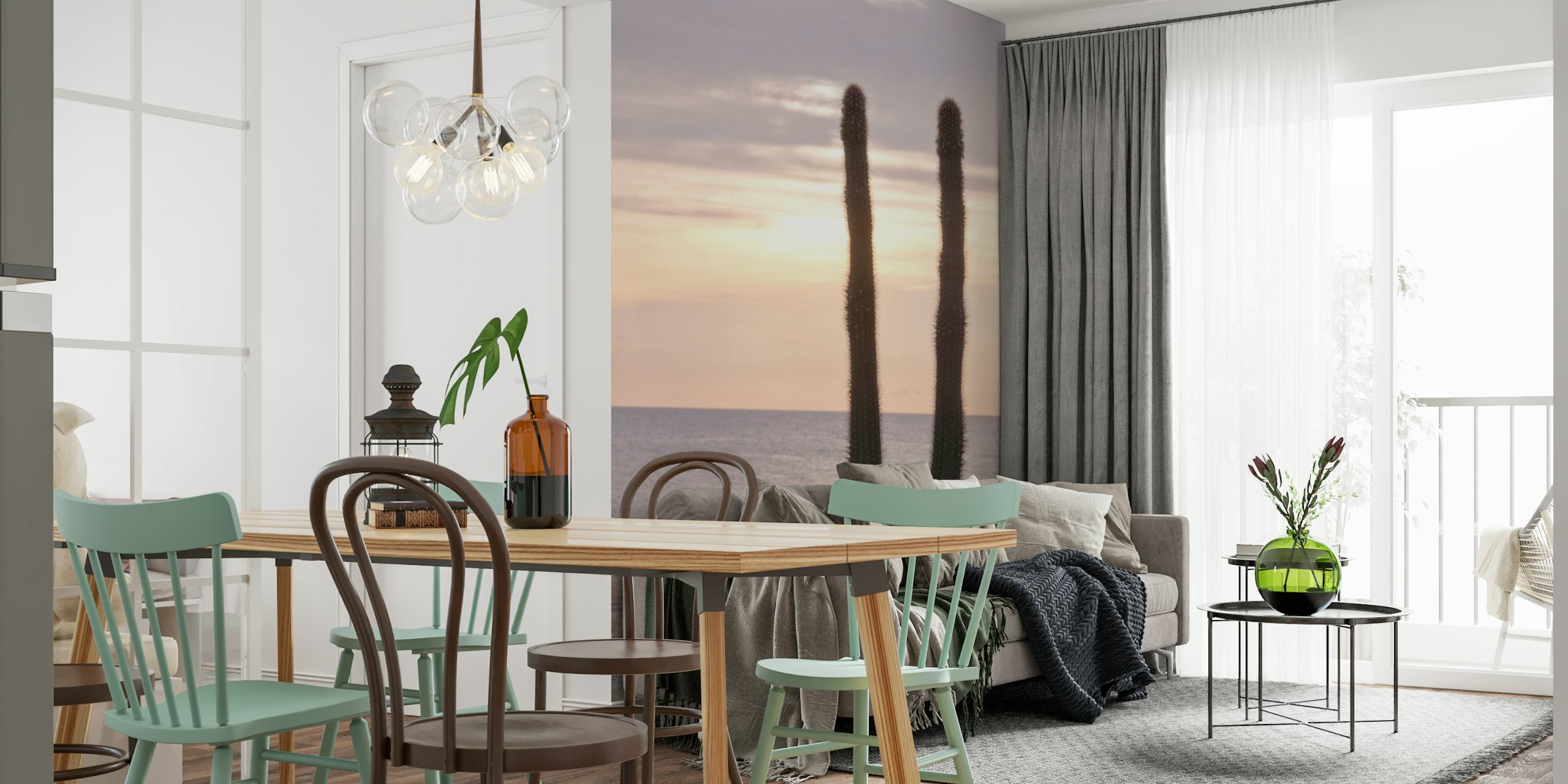 Caribbean ocean papel de parede de cactos em um quarto