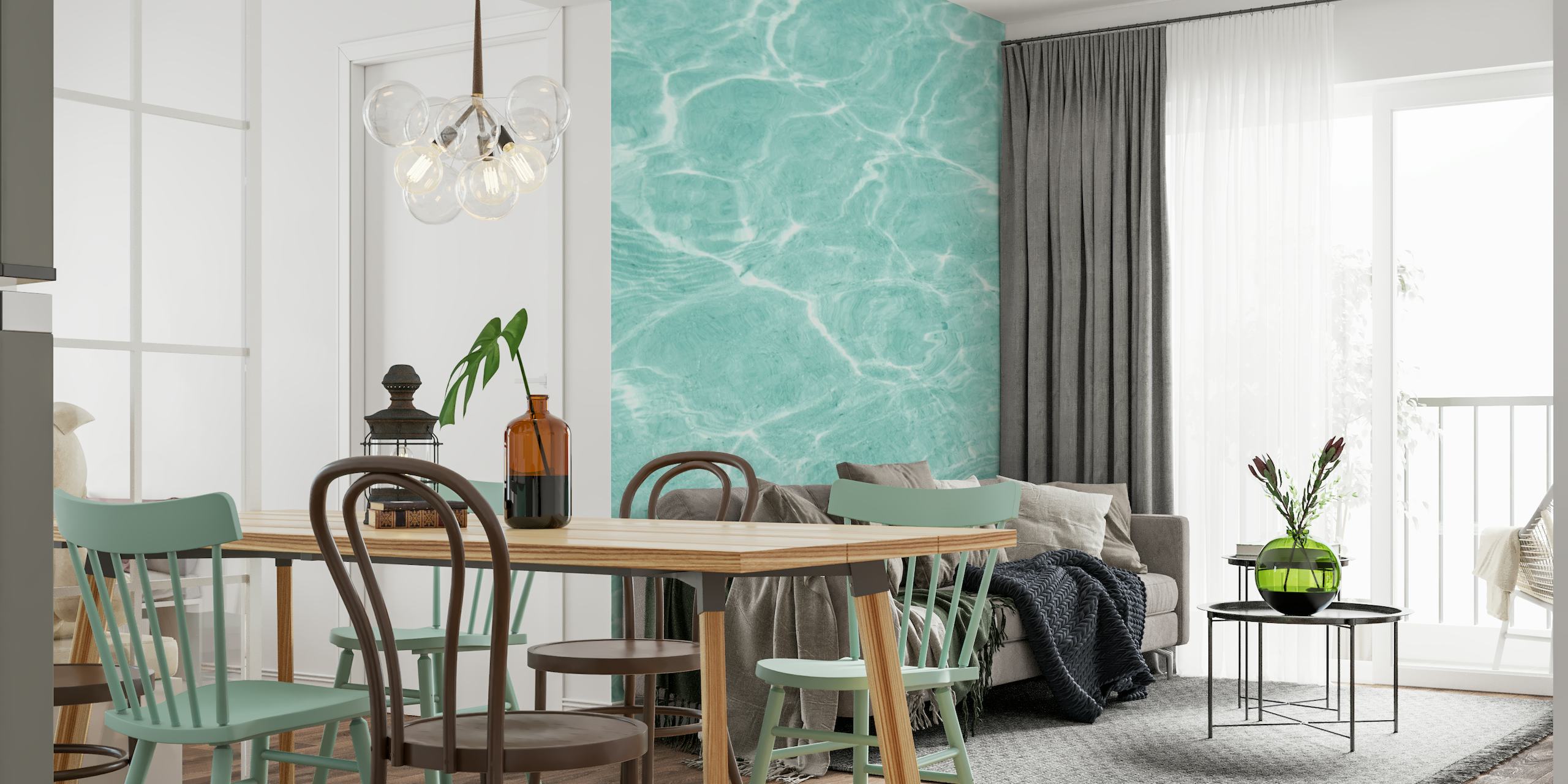 Soft turquoise water texture wall mural evoking a tranquil beachside ambiance