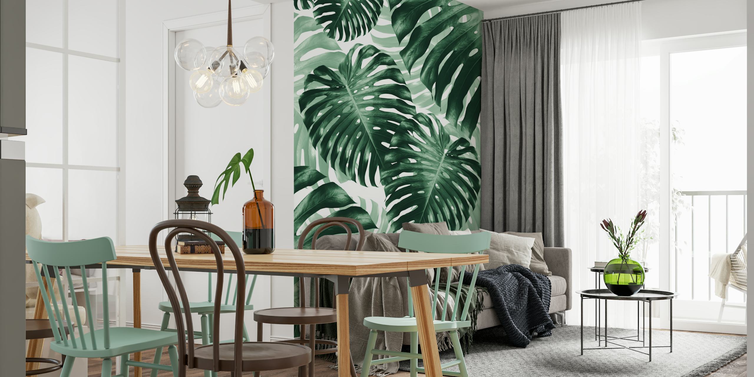 Tropical Monstera Jungle wallpaper in a room