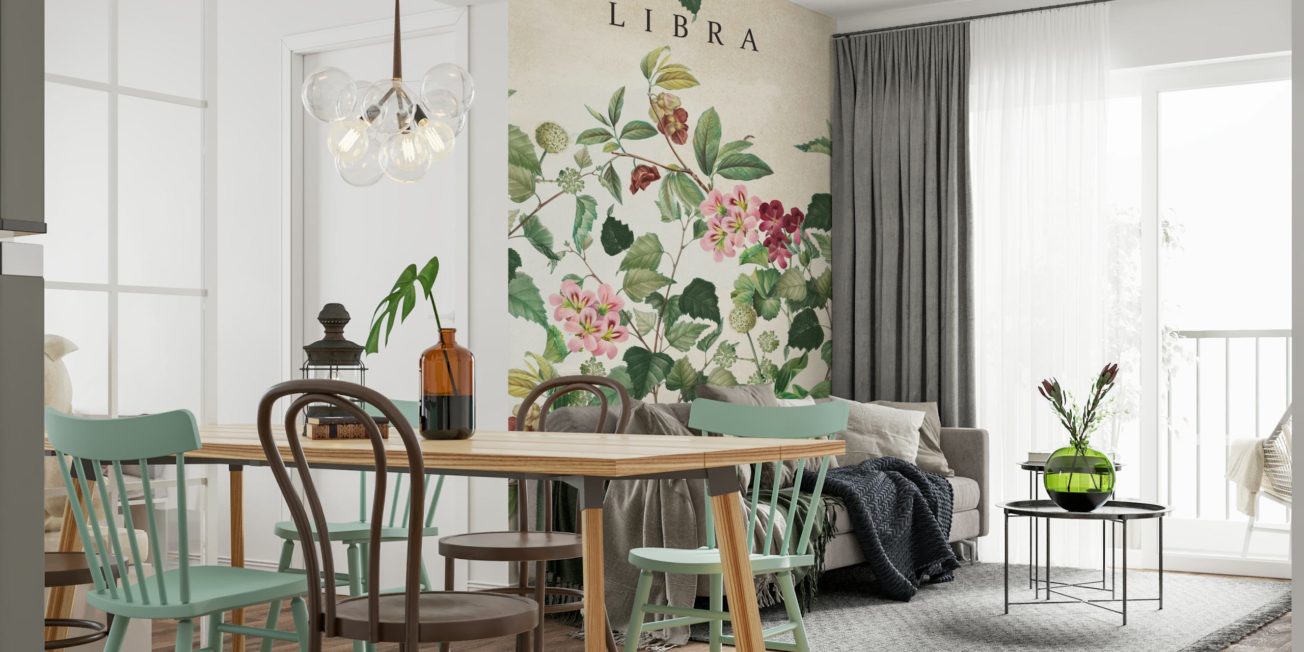 Libra Blumen-Tapete in einer Raumeinrichtung