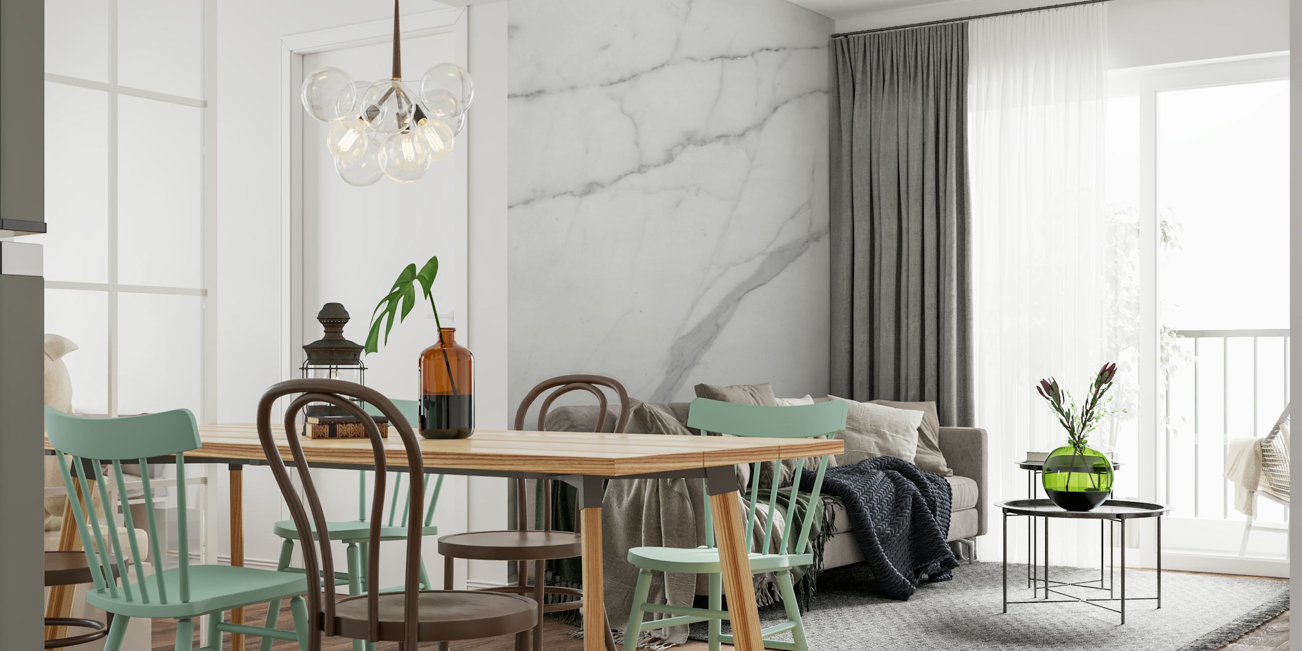 White marble textured wallpaper with gray veining