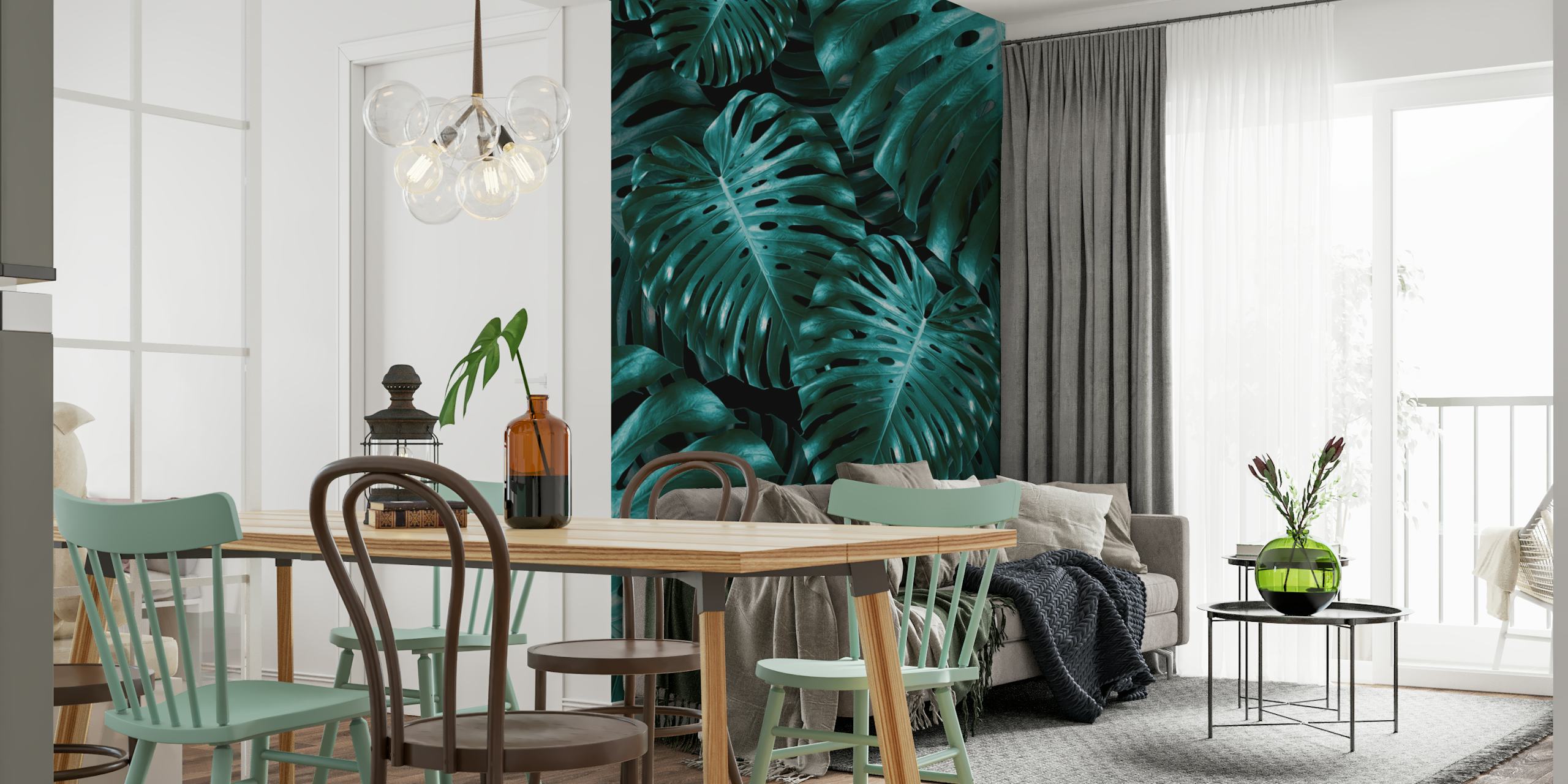 Tropical Monstera Jungle wallpaper in a room