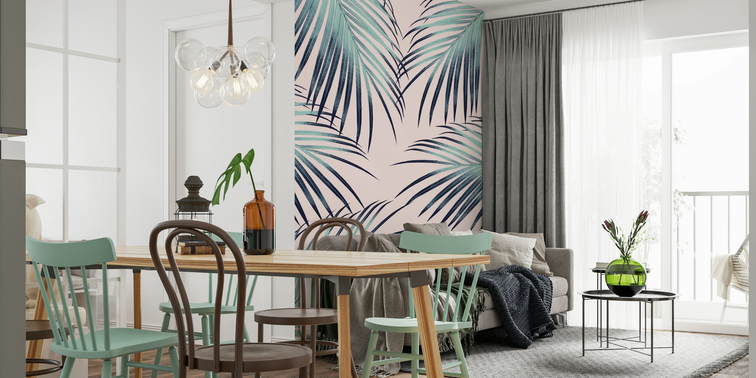 Blush Palm Leaves wallpaper in a room