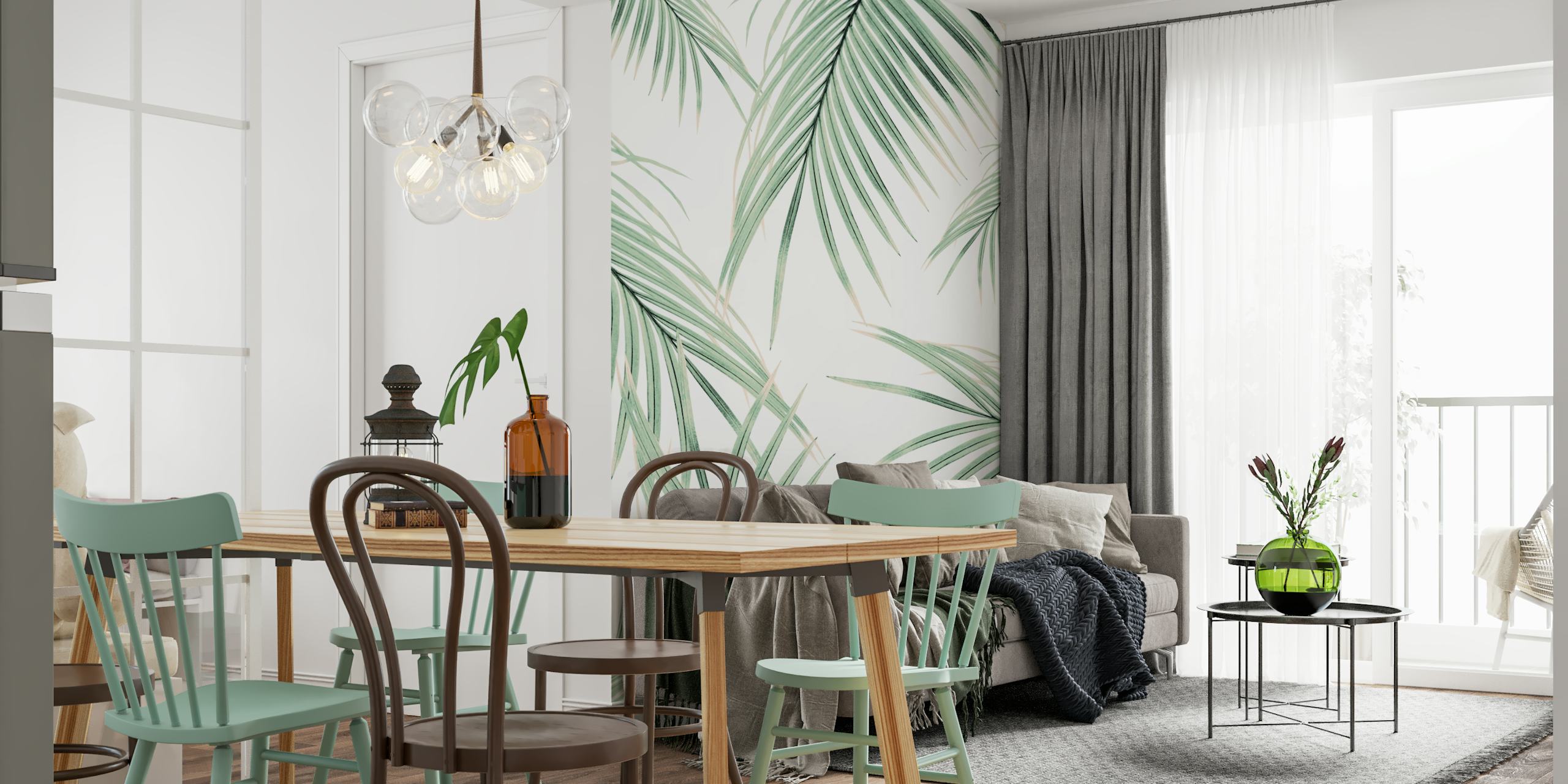 Groene palmbladeren behangontwerp