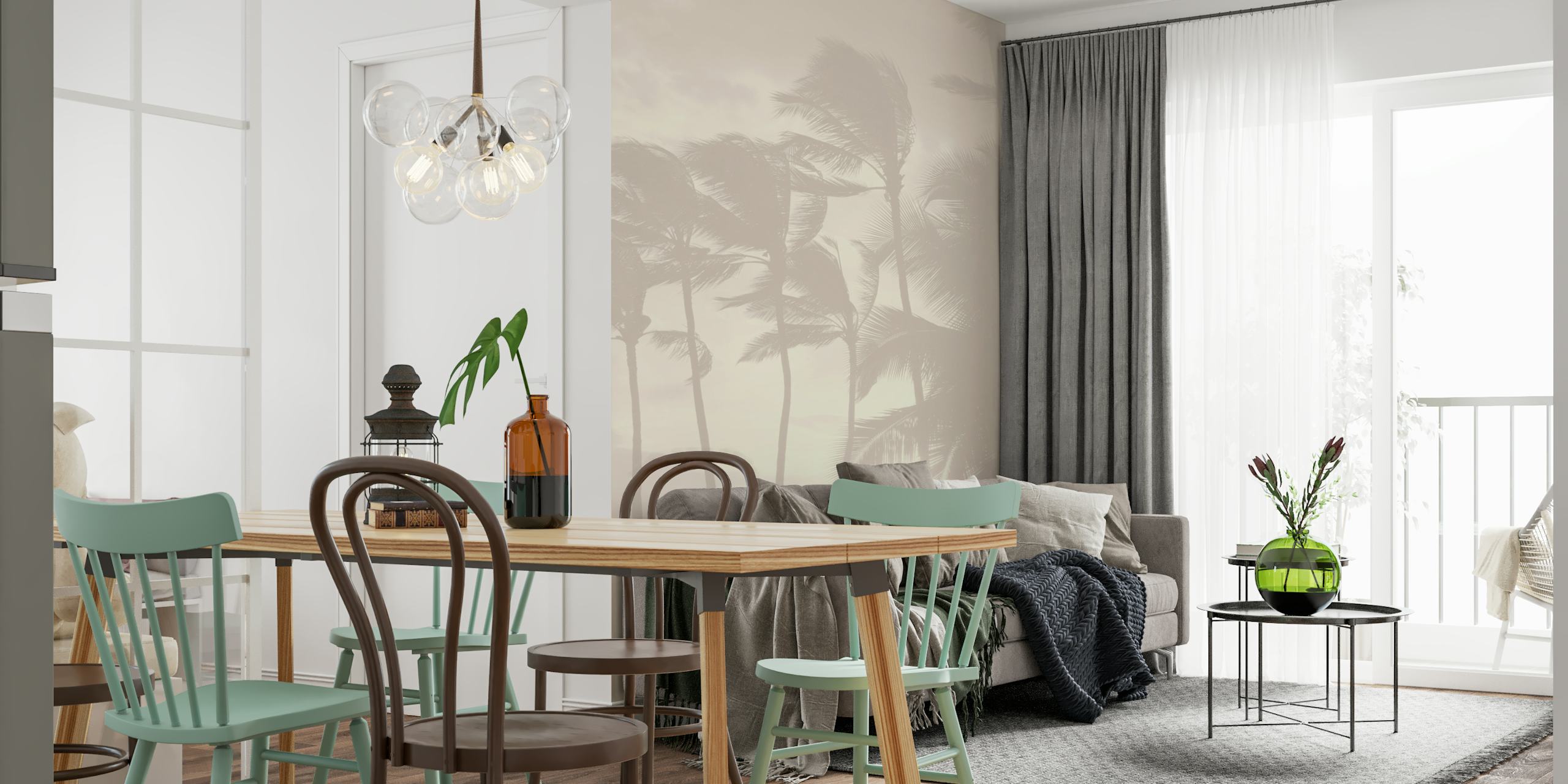 Wallpaper featuring sunset palms in a room