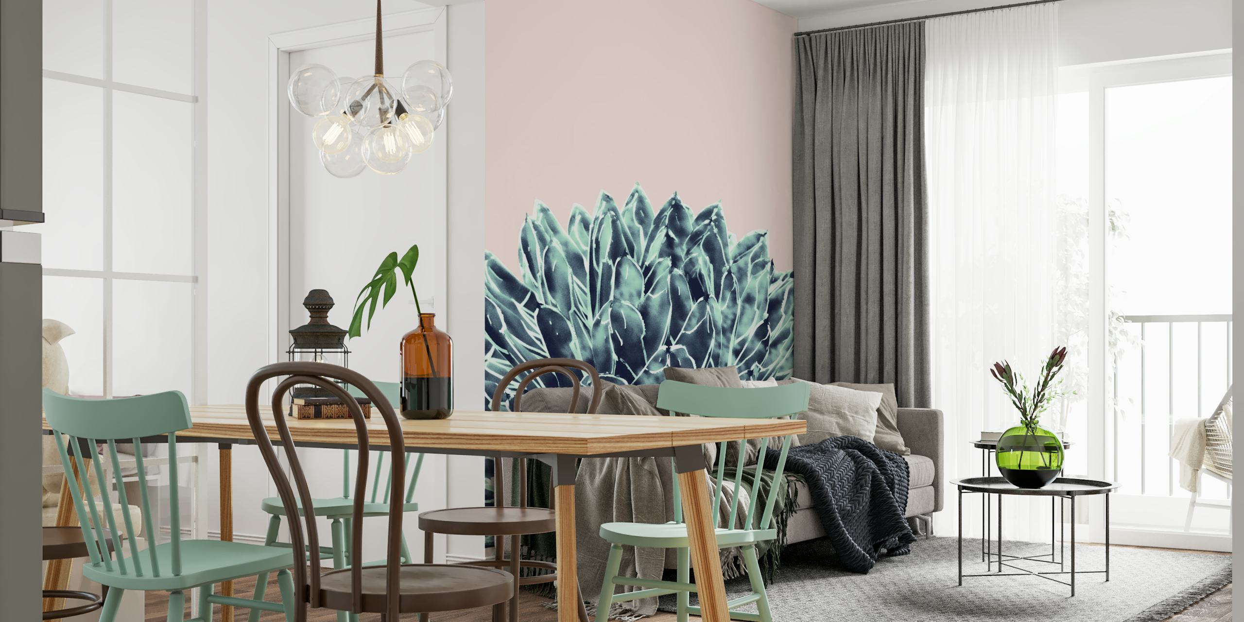 Ταπετσαρία Blush Navy Blue Agave Chic 1 σε ένα δωμάτιο