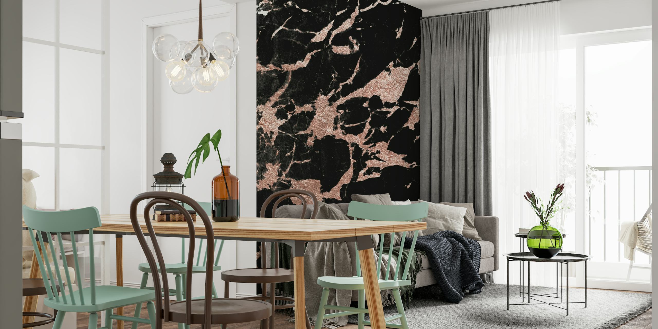 Luxury Black Marble and Rose Gold Glam 1 Wallpaper design