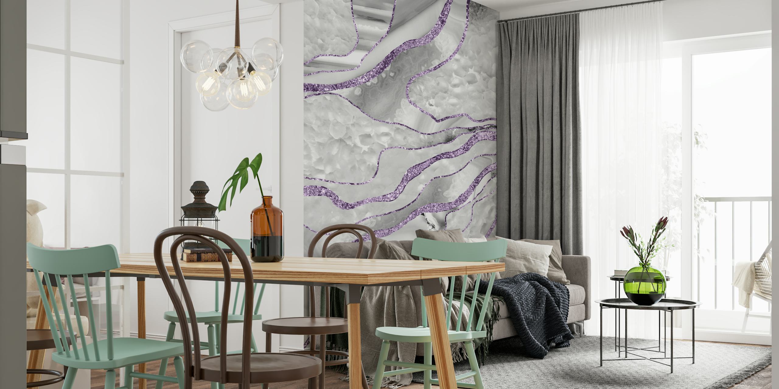 White Agate Lavender Glitter-tapetti huoneessa