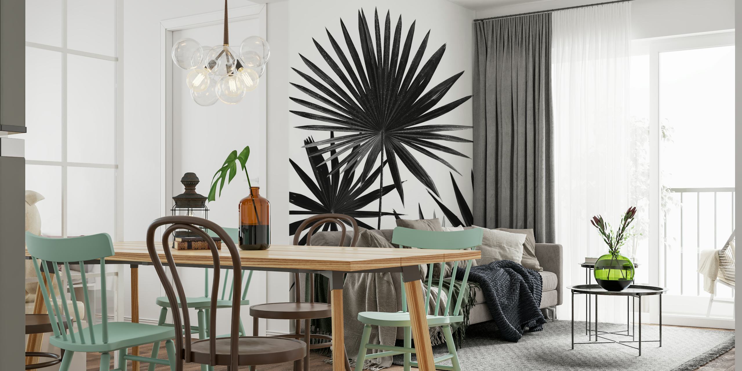 Fan Palm Leaves Jungle 4 black and white wall mural