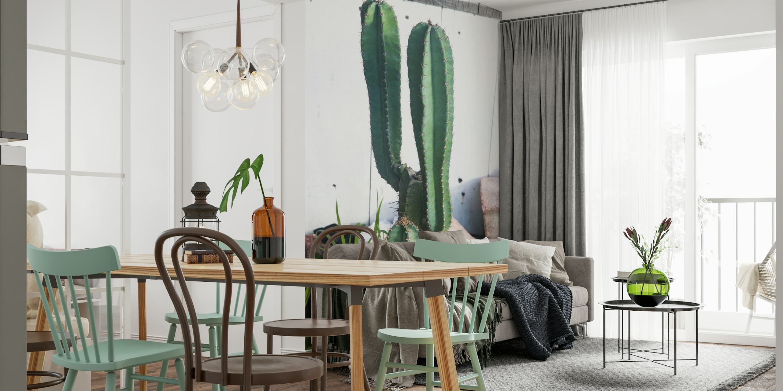 Papel de parede Rustic Mexican Cacti em um quarto