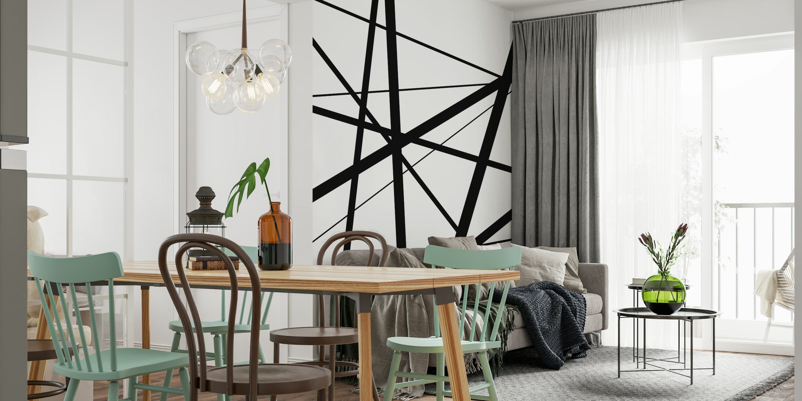 Abstract black geometric lines on white wallpaper